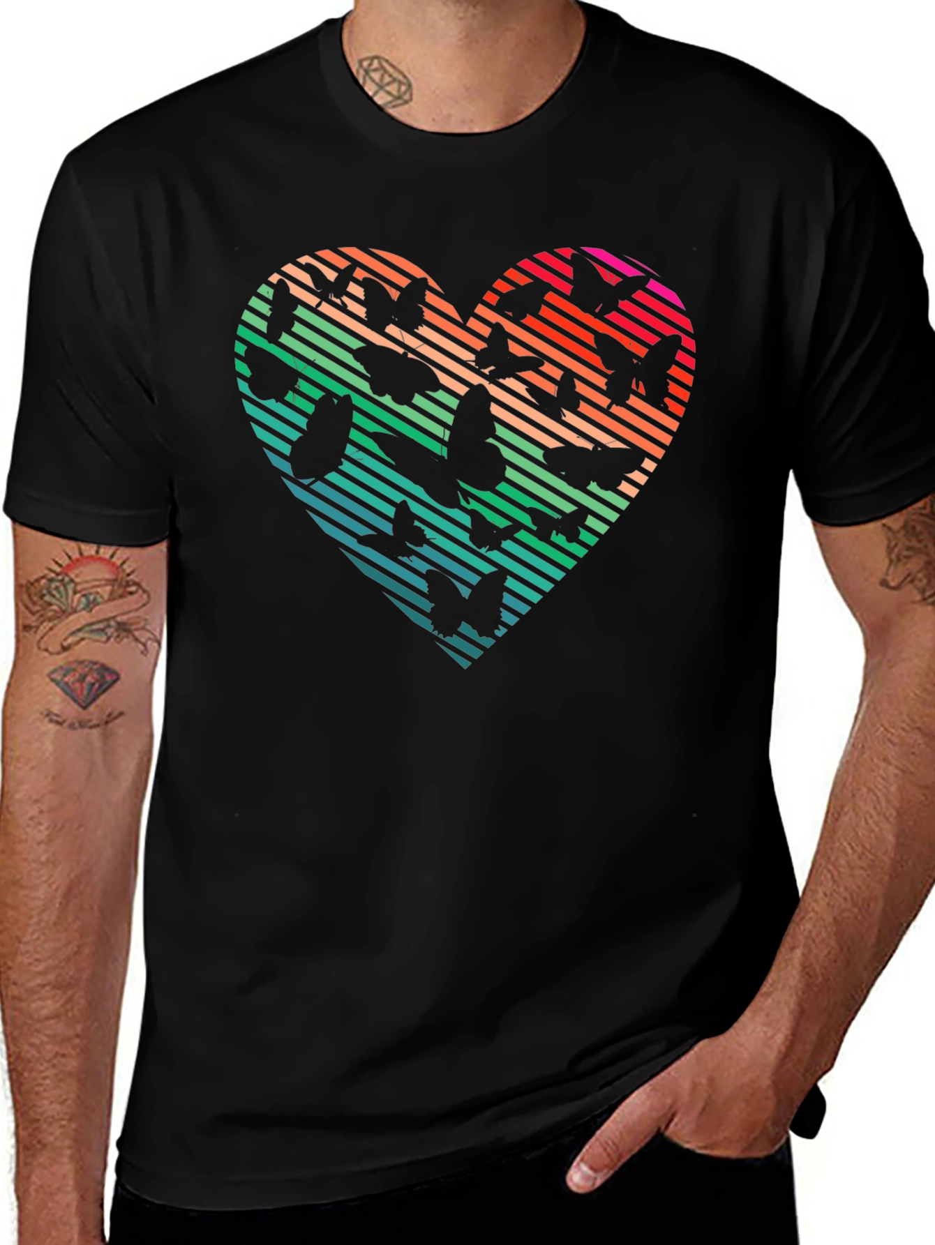 Variant 20 of Butterfly Heart Graphic Tee - Black Cotton T-Shirt