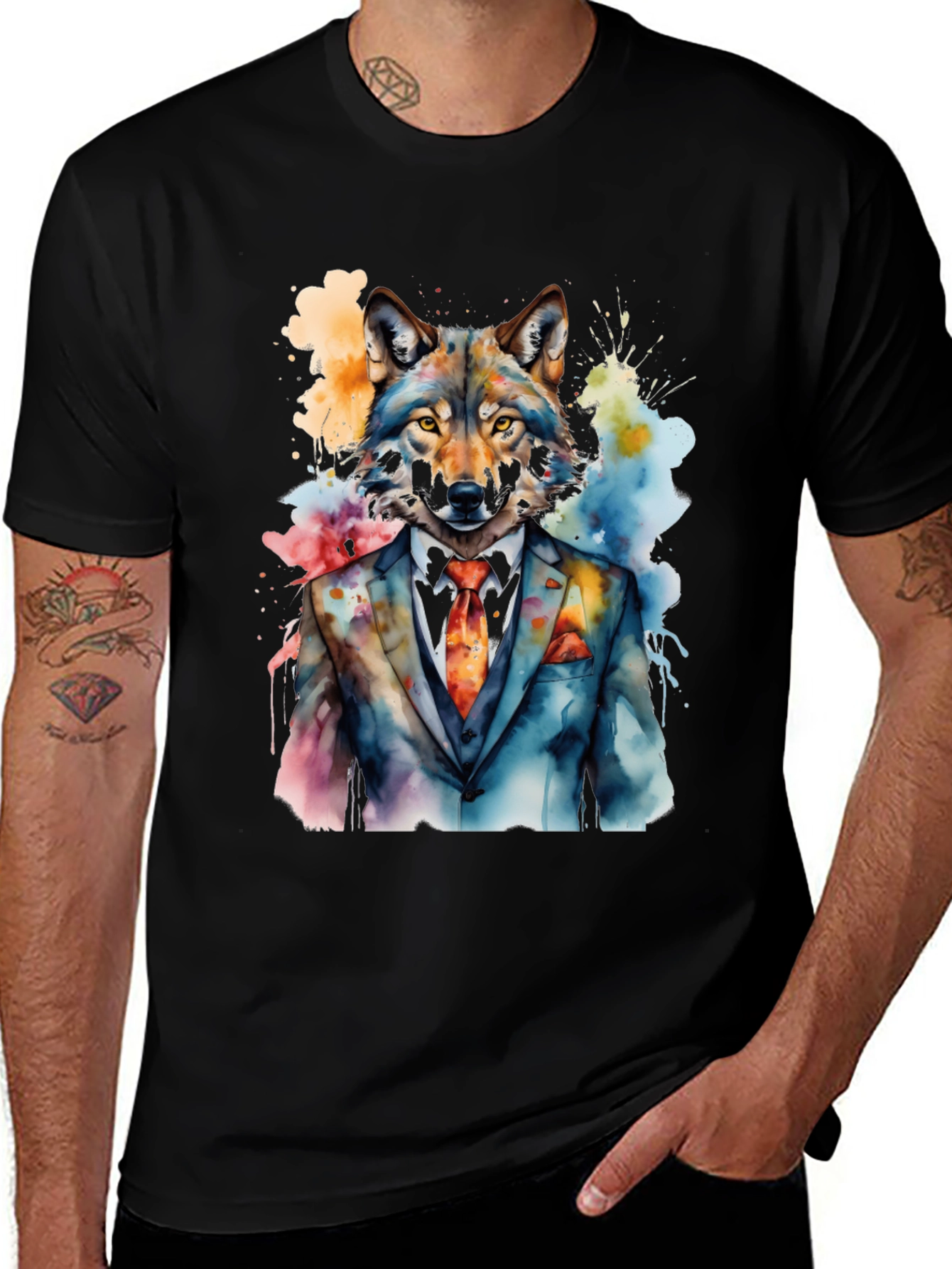 Variant 25 of Wolf in Suit Graphic T-Shirt - Men's Black Tee