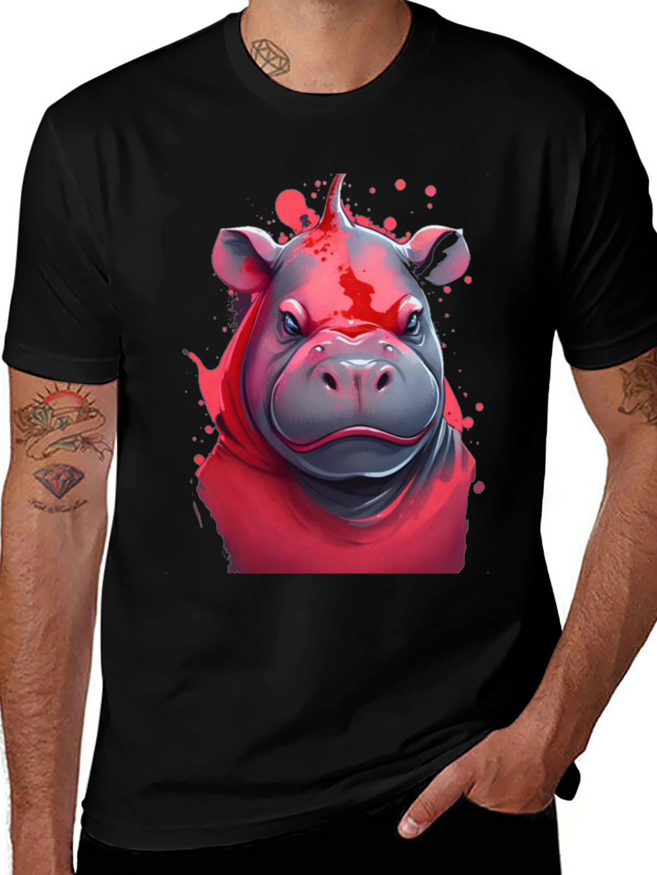 Variant 12 of Hippo Graphic T-Shirt - Men's Black Tee