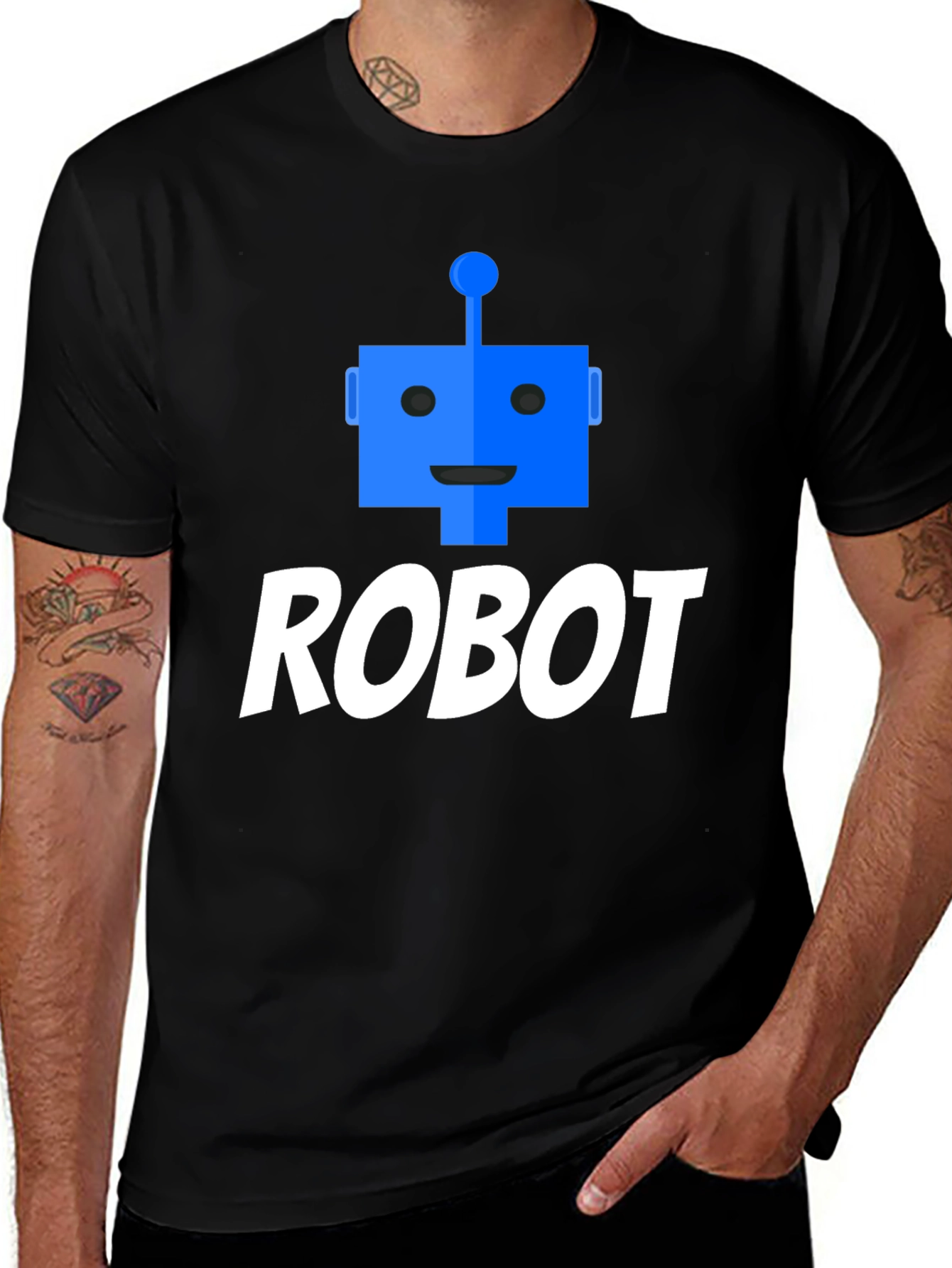 Robot Graphic Tee - Black Cotton T-Shirt