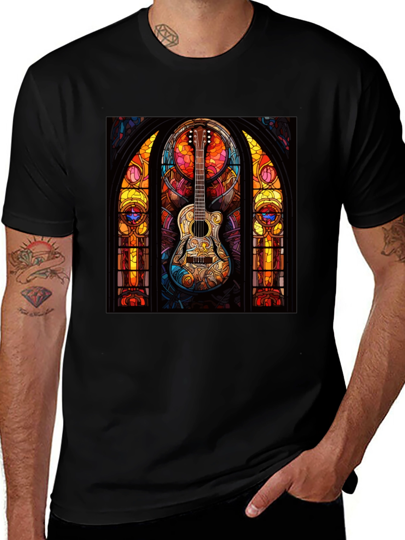 Variant 22 of Stained Glass Guitar Graphic Tee - Unique Music Lover Shirt