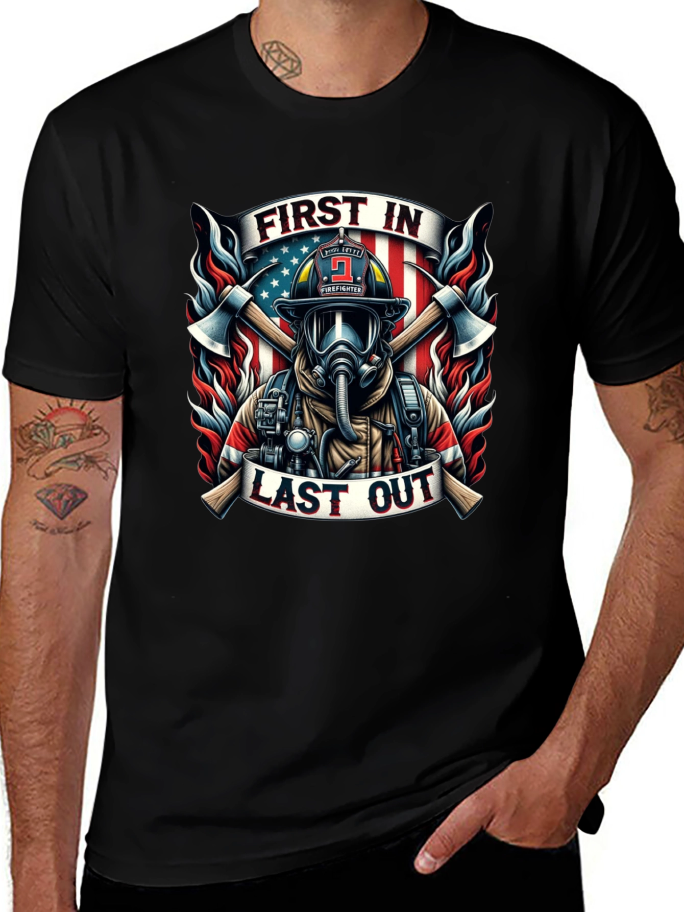 Variant 16 of First In Last Out Firefighter Graphic Tee