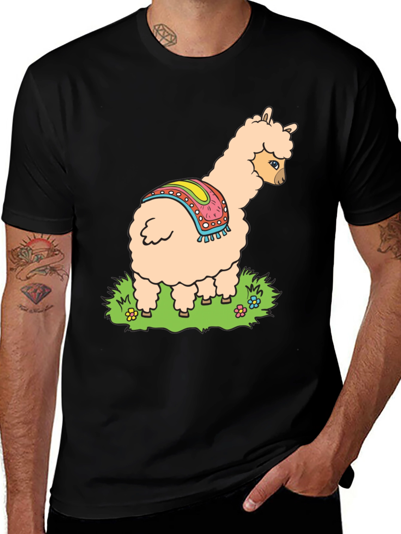 Variant 11 of Llama Graphic Tee - Black Cotton T-Shirt