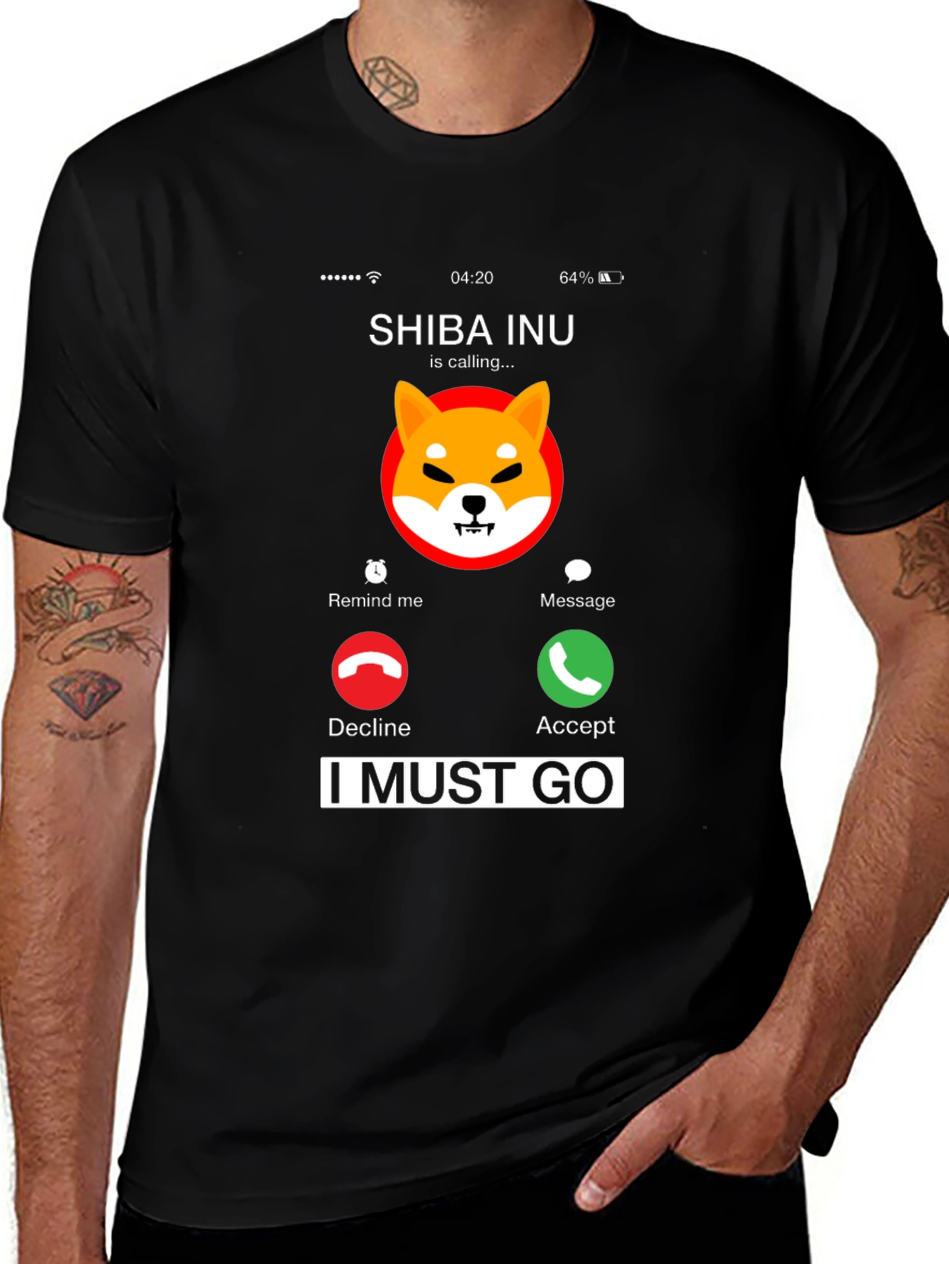 Shiba Inu Calling Black T-Shirt - I Must Go