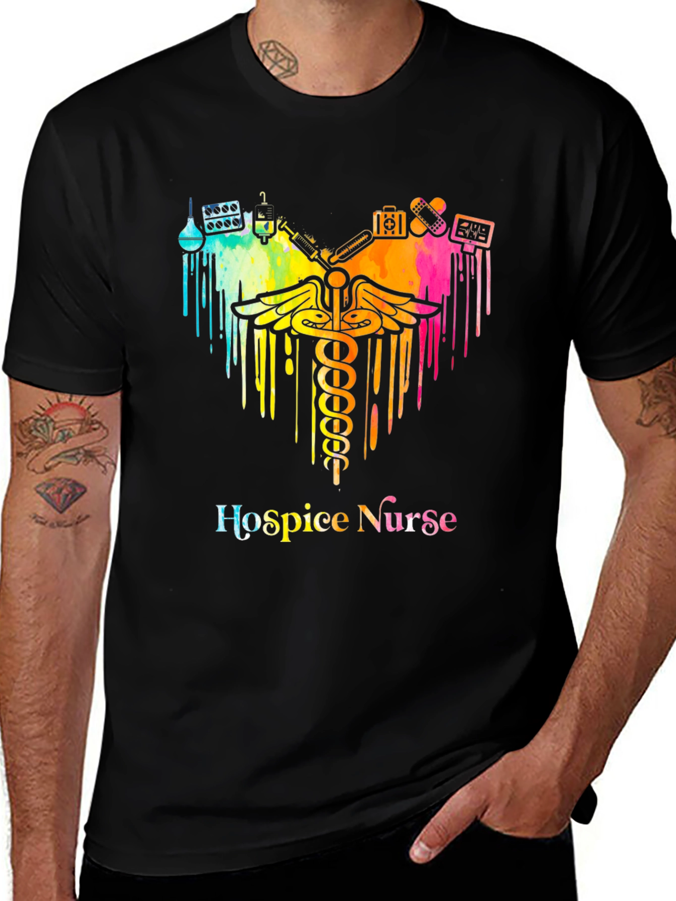 Hospice Nurse Rainbow Caduceus T-Shirt