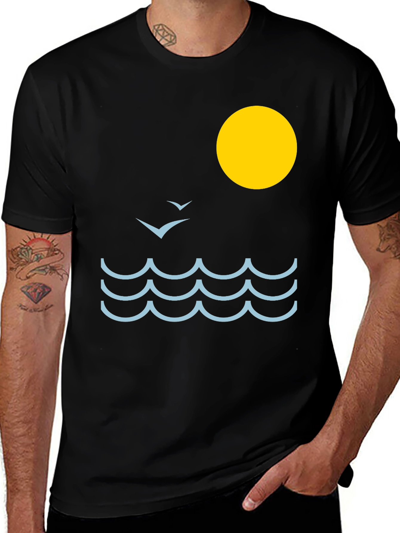 Variant 20 of Ocean Wave Graphic Tee - Black Cotton Comfort