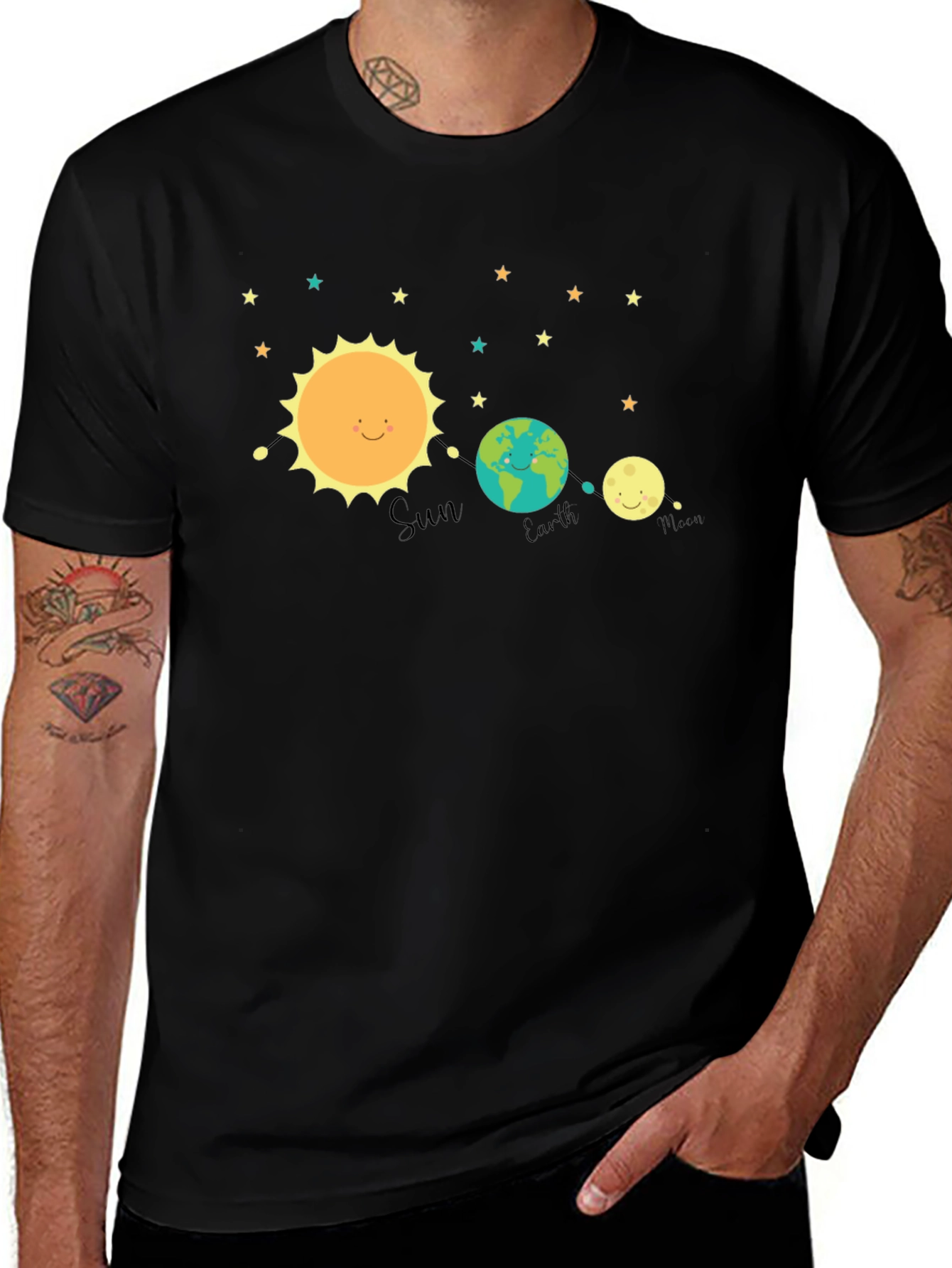 Variant 27 of Sun Earth Moon Graphic T-Shirt - Black Cotton Tee