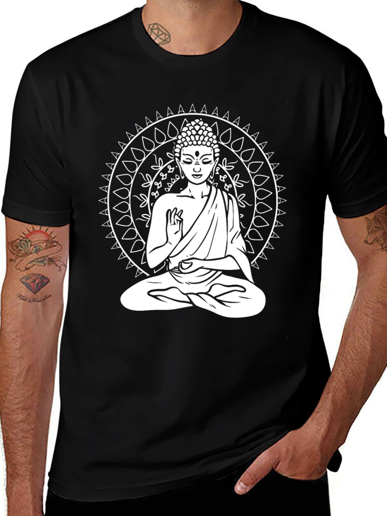 Variant 21 of Buddha Mandala Graphic Tee - Black