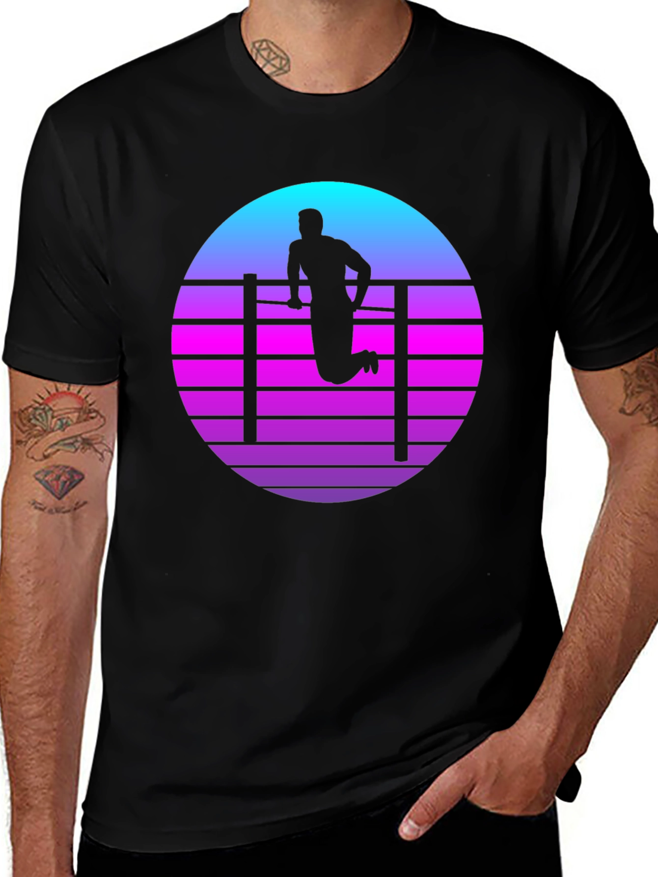 Variant 24 of Retro Calisthenics T-Shirt: Pull Up Bar Silhouette