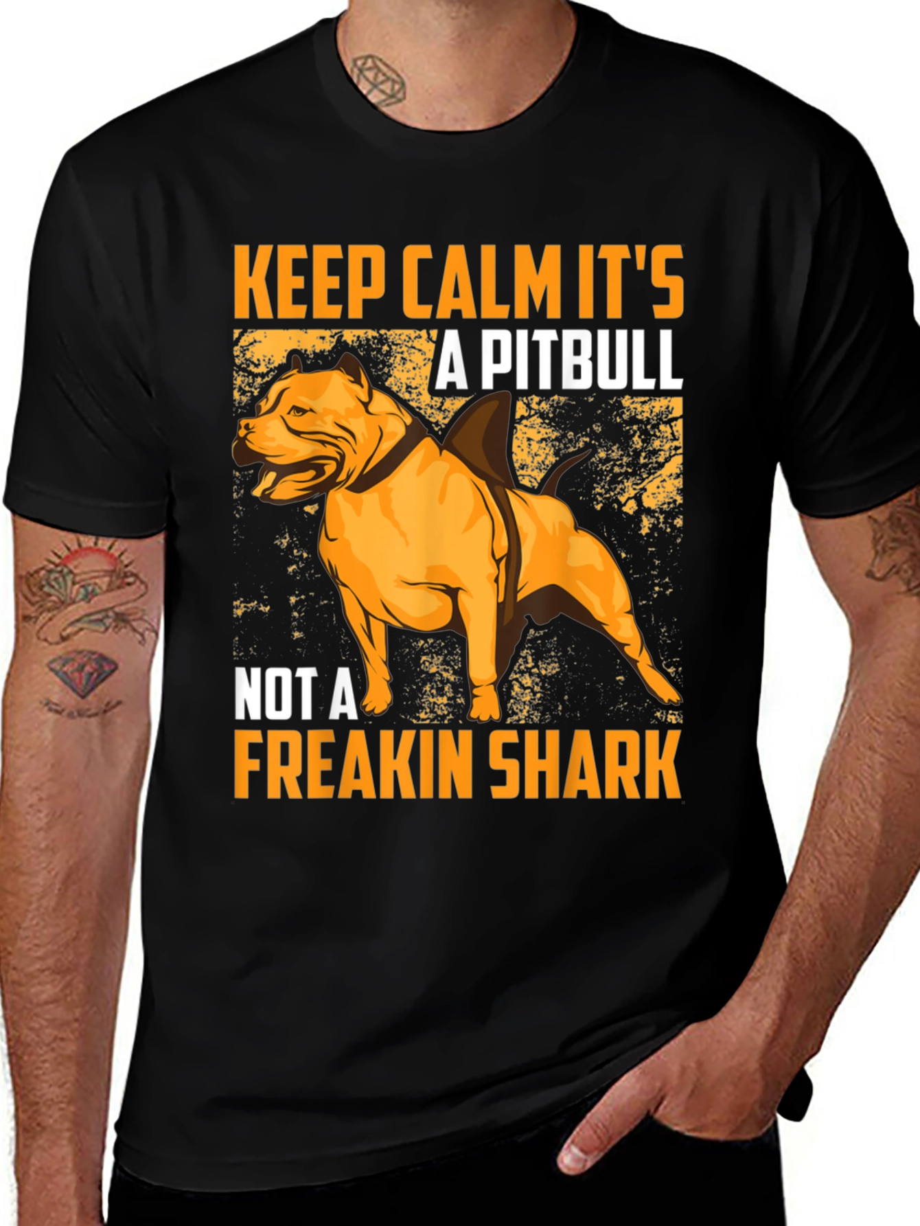 Black Pitbull Shark Humor Graphic T-Shirt main image