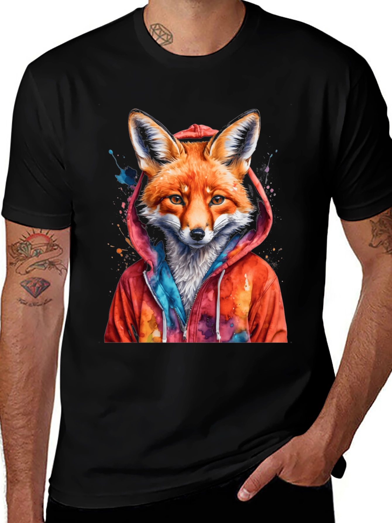Variant 6 of Fox in Hoodie Graphic Tee - Stylish & Unique!