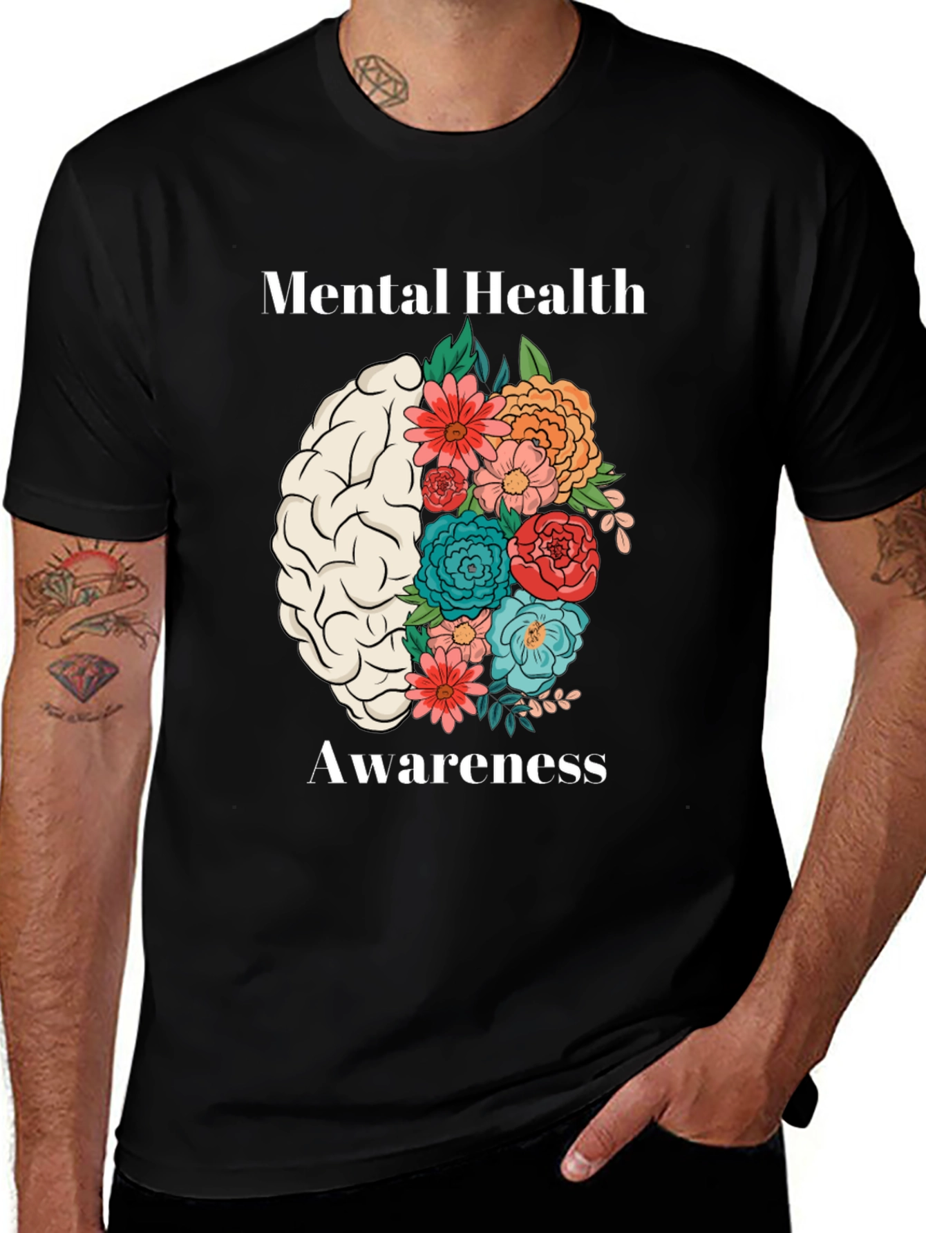 Mental Health Awareness Floral Brain T-Shirt