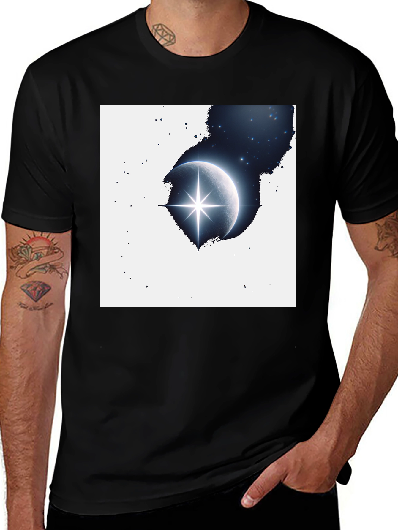 Variant 3 of Celestial Star T-Shirt - Black Graphic Tee