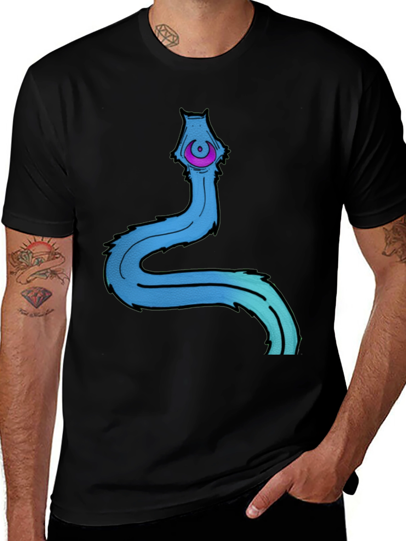 Men's Black T-Shirt with Cartoon Worm Graphic