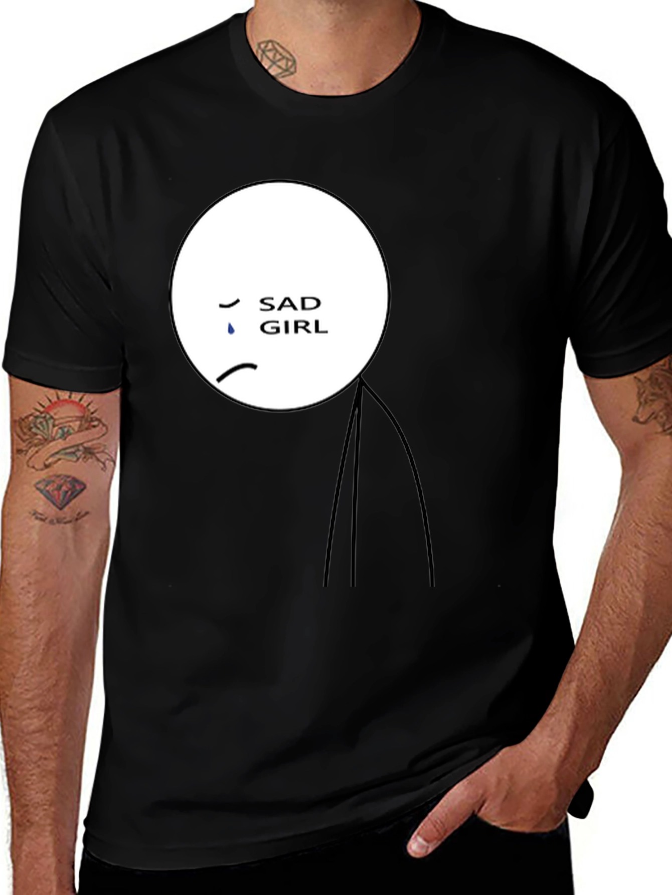 Variant 11 of Sad Girl Stick Figure Graphic Black T-Shirt