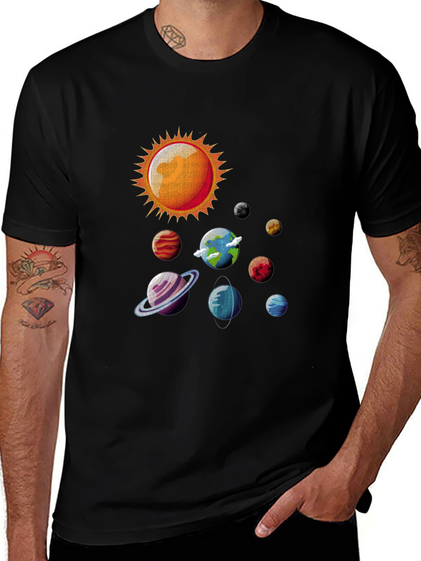 Variant 2 of Solar System Graphic Tee - Black Cotton Blend