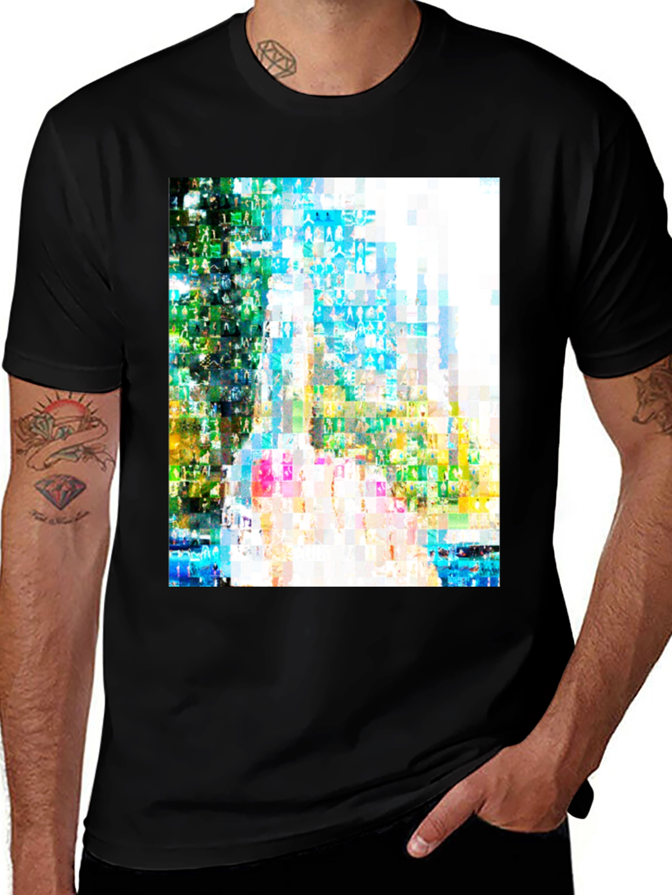 Variant 17 of Abstract Art Black T-Shirt - Modern Mosaic Design