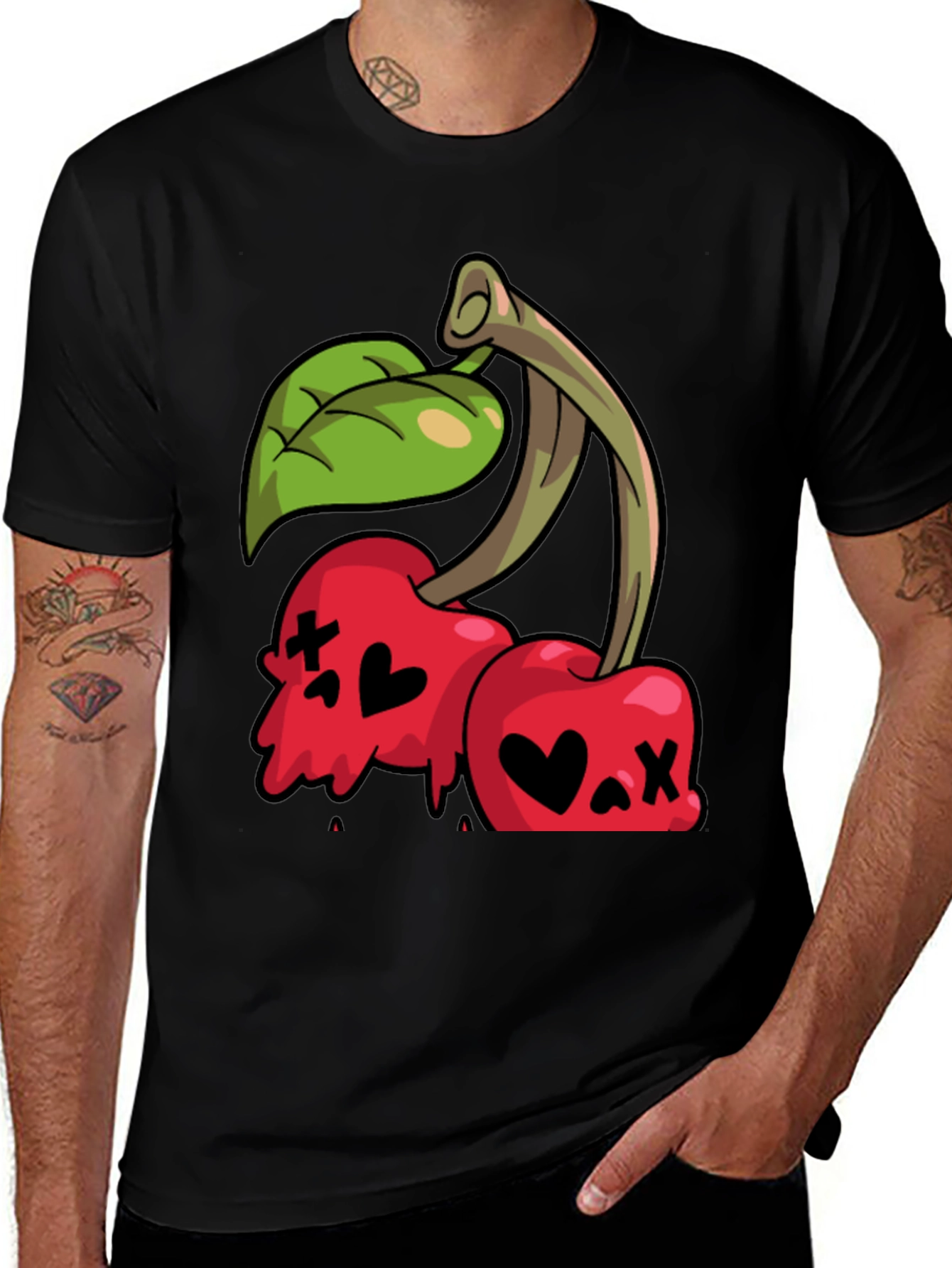 Black Cherry Skull Graphic Tee - Edgy Style main image