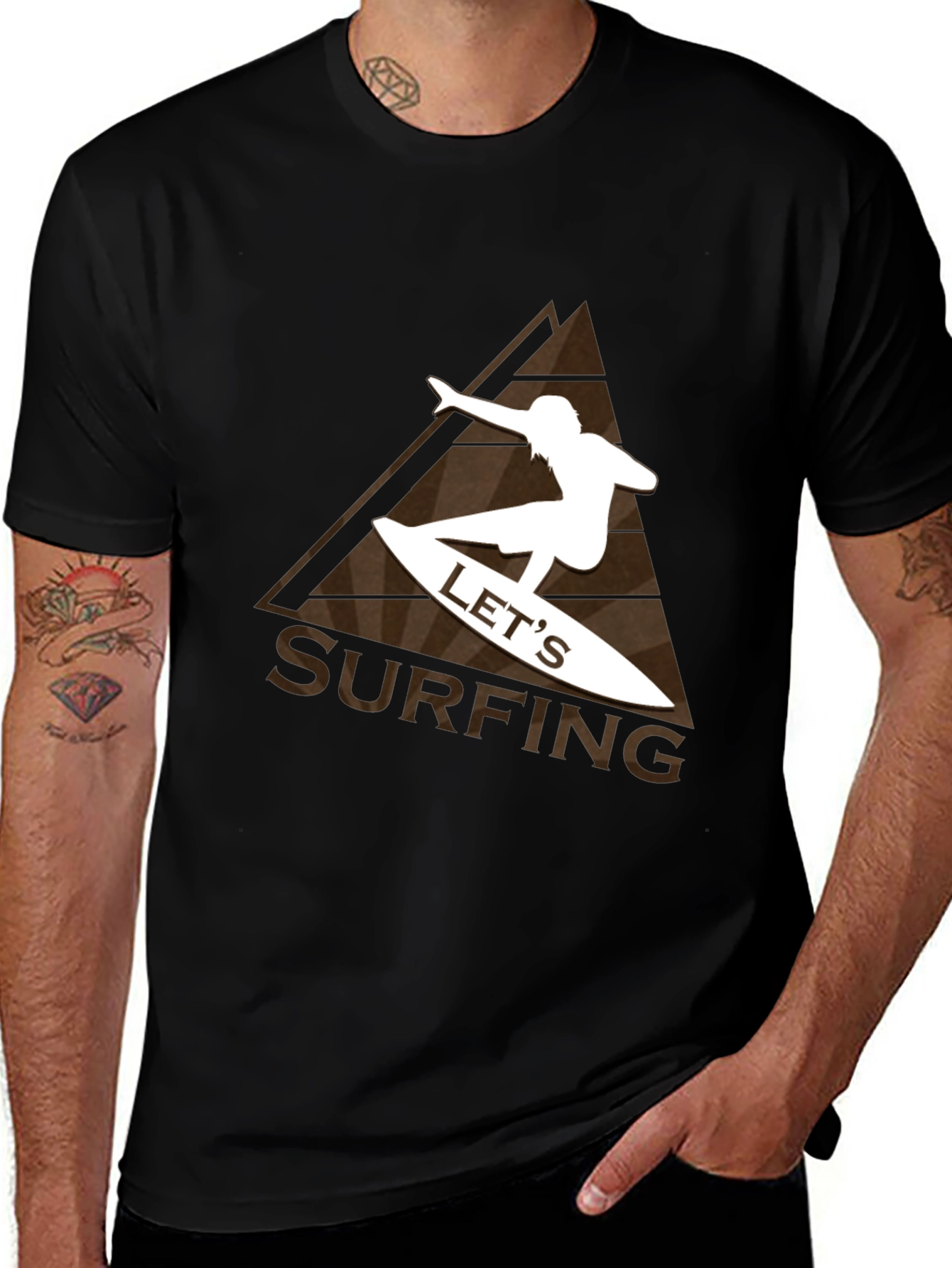 Men's Black Surfing Graphic T-Shirt