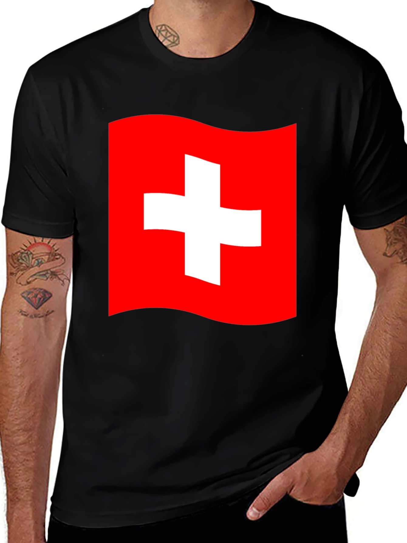 Swiss Flag T-Shirt - Black Cotton Tee