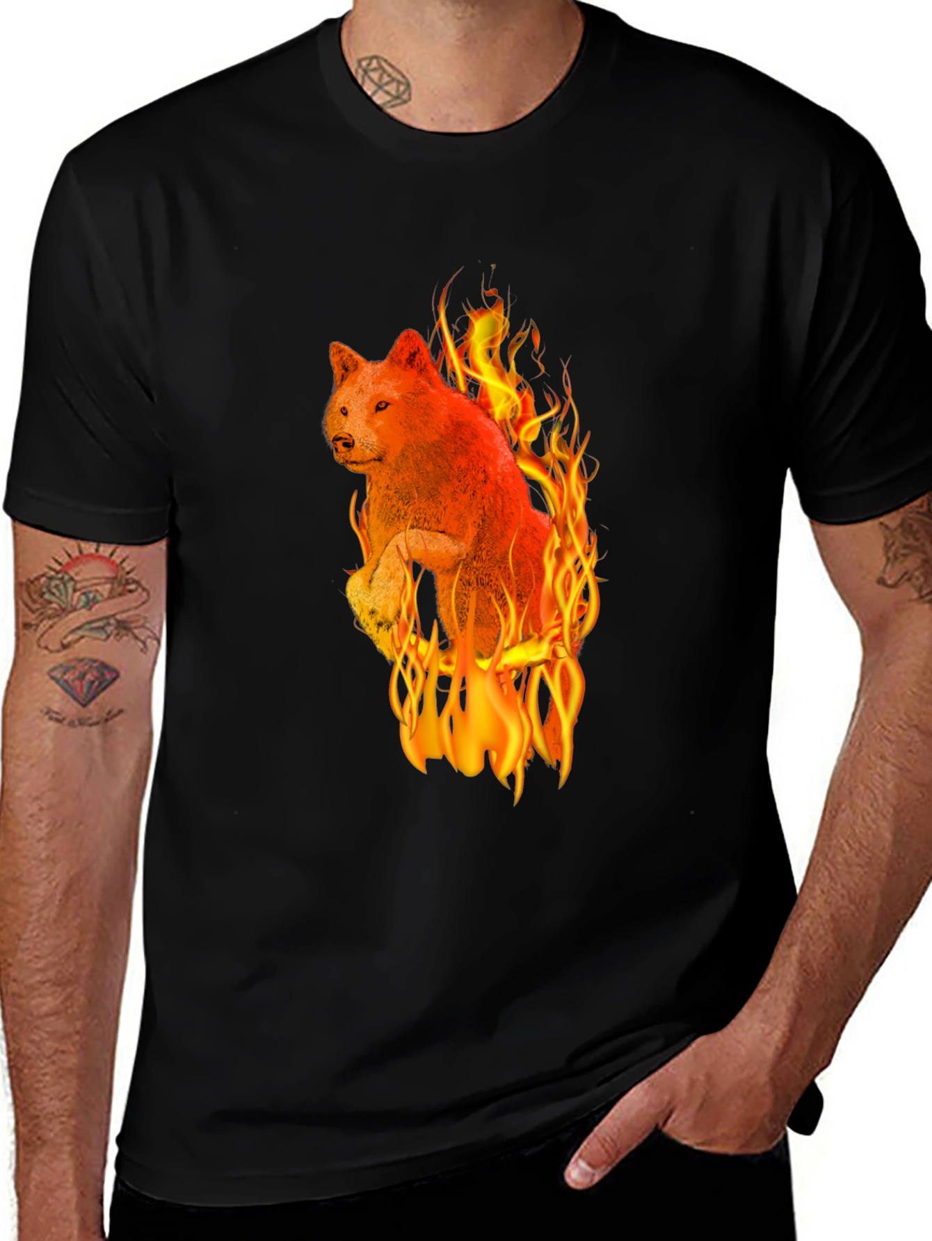 Variant 13 of Fiery Wolf Graphic Tee - Black Cotton T-Shirt