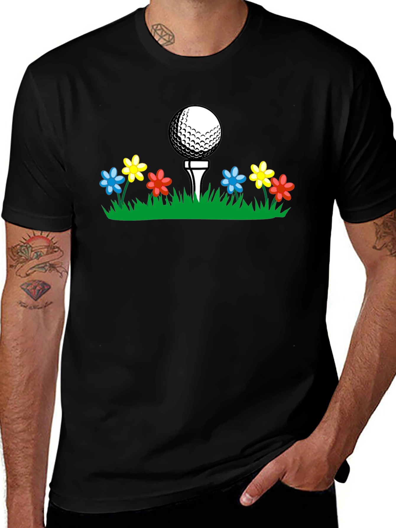 Black Golf Ball Tee Flower T-Shirt main image