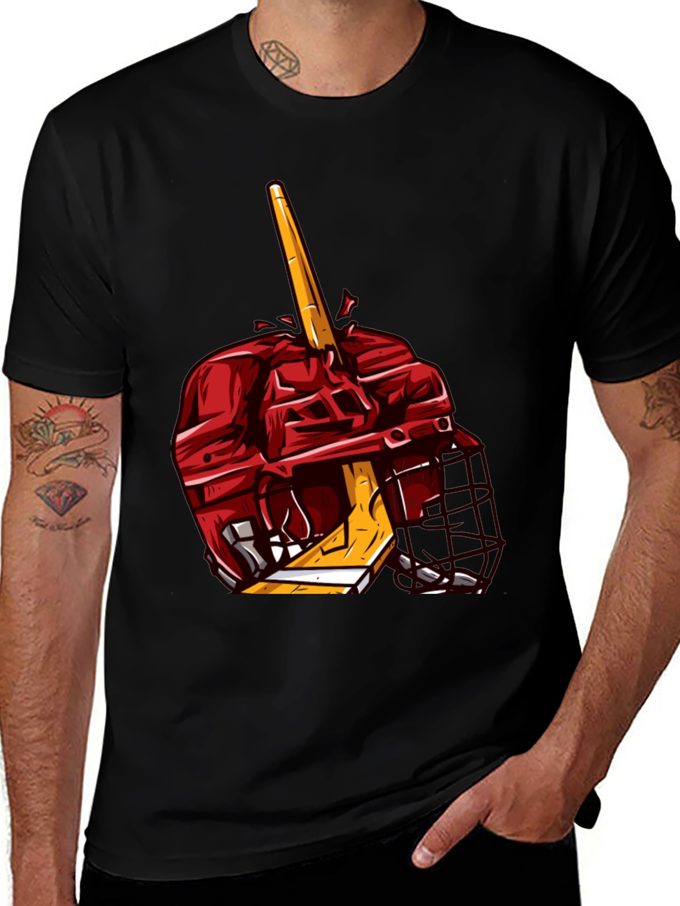 Hockey Helmet and Stick Graphic T-Shirt