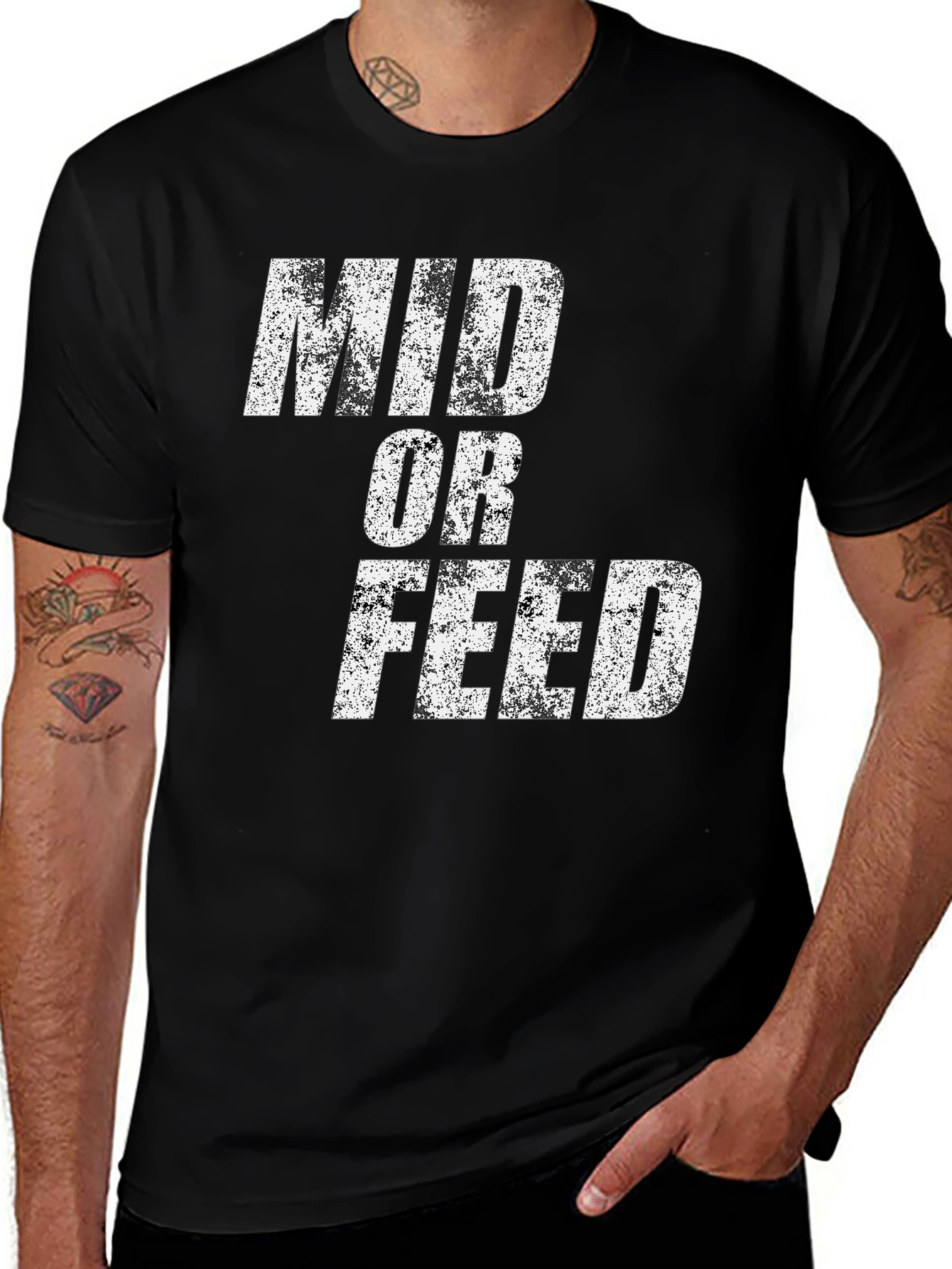 Variant 27 of Mid or Feed Gamer T-Shirt - Black Cotton Tee