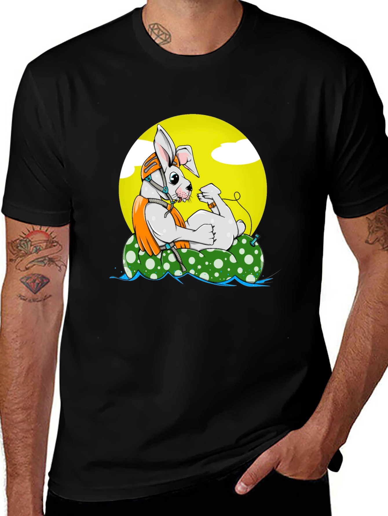 Variant 19 of Cool Rabbit on Raft Graphic Tee