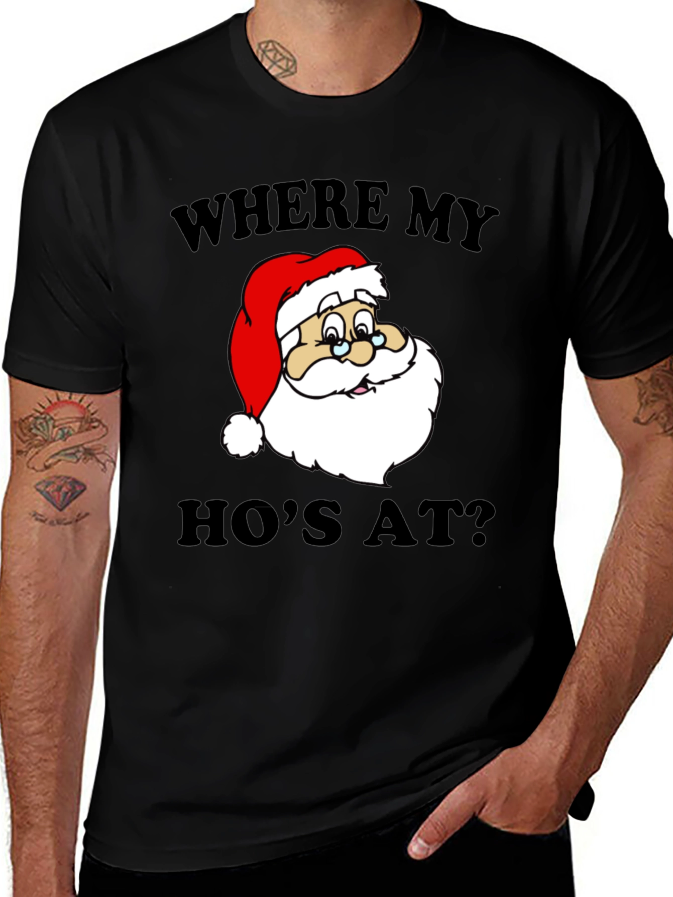 Funny Santa "Where My Ho's At" Graphic T-Shirt