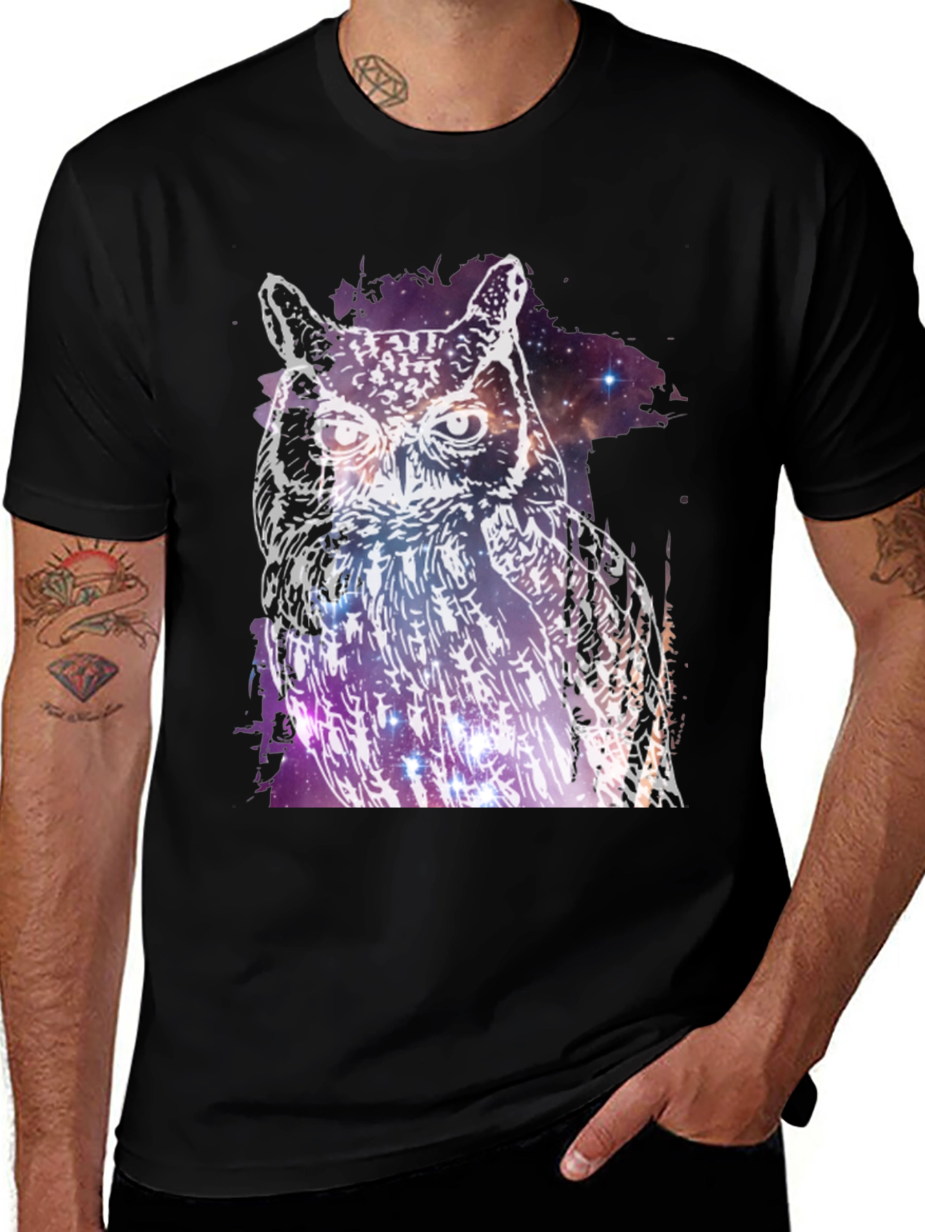 Black Cosmic Owl Graphic Tee - Black main image
