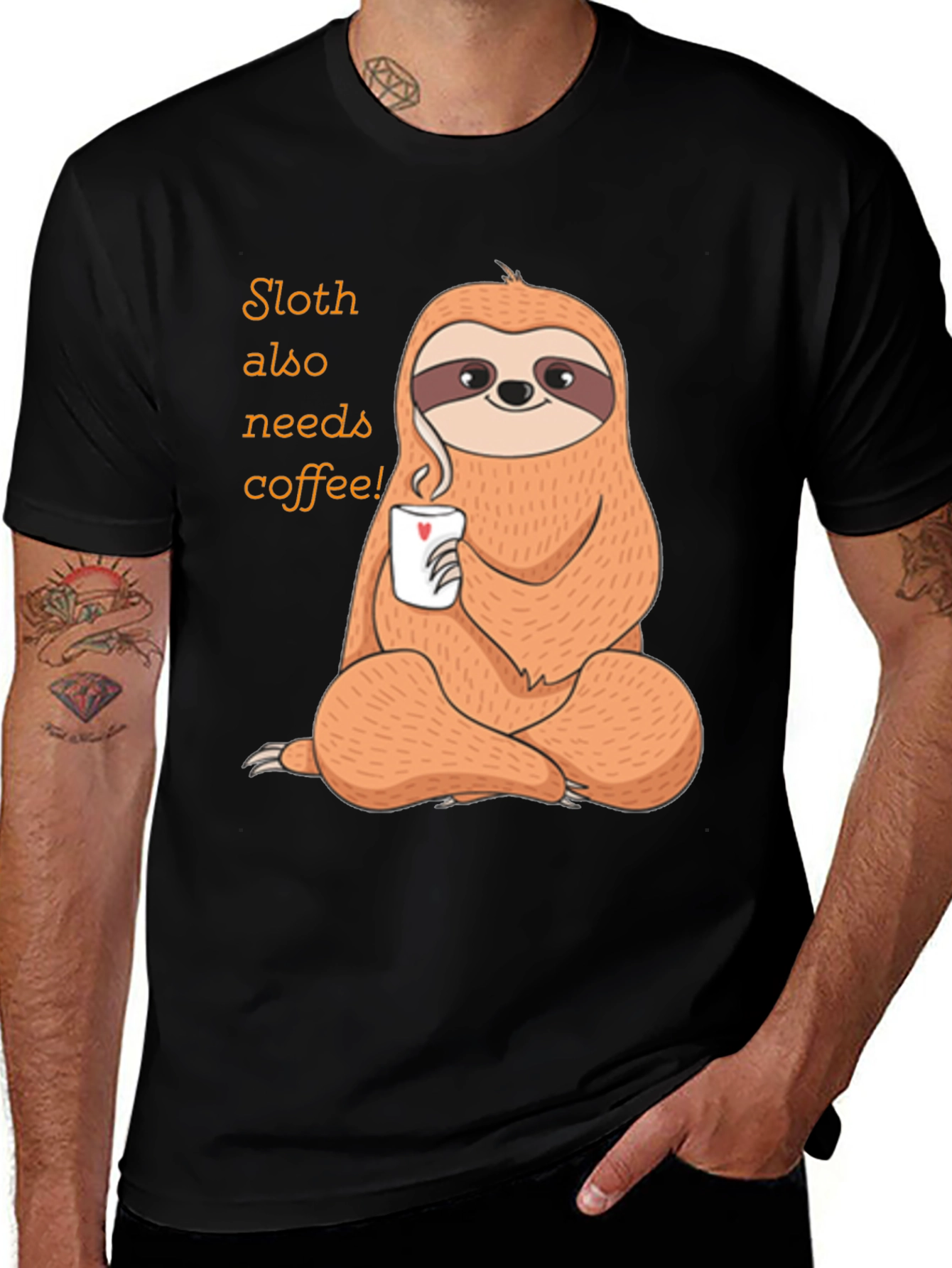 Variant 6 of Sloth Needs Coffee Black T-Shirt