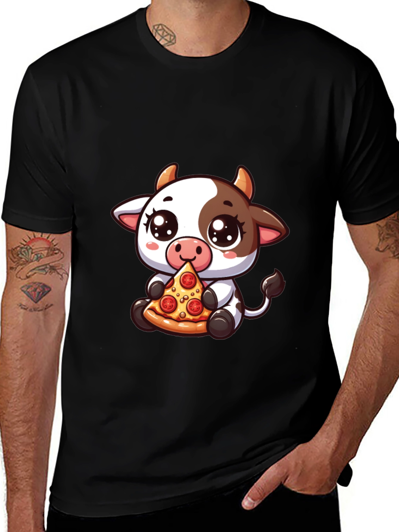Variant 4 of Cow Pizza Lover Black Tee