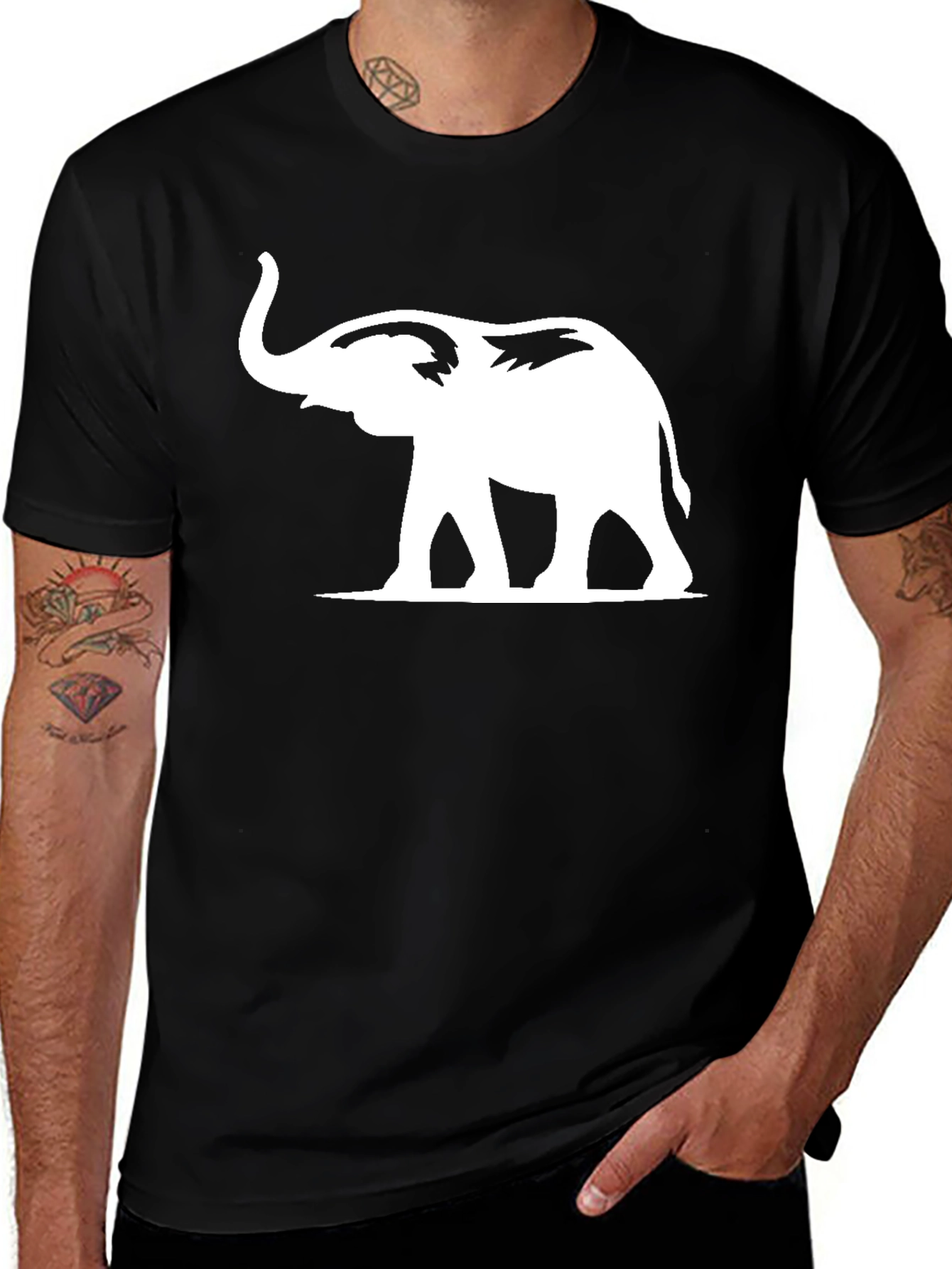 Variant 27 of Elephant Graphic Print Tee - Casual Black T-Shirt