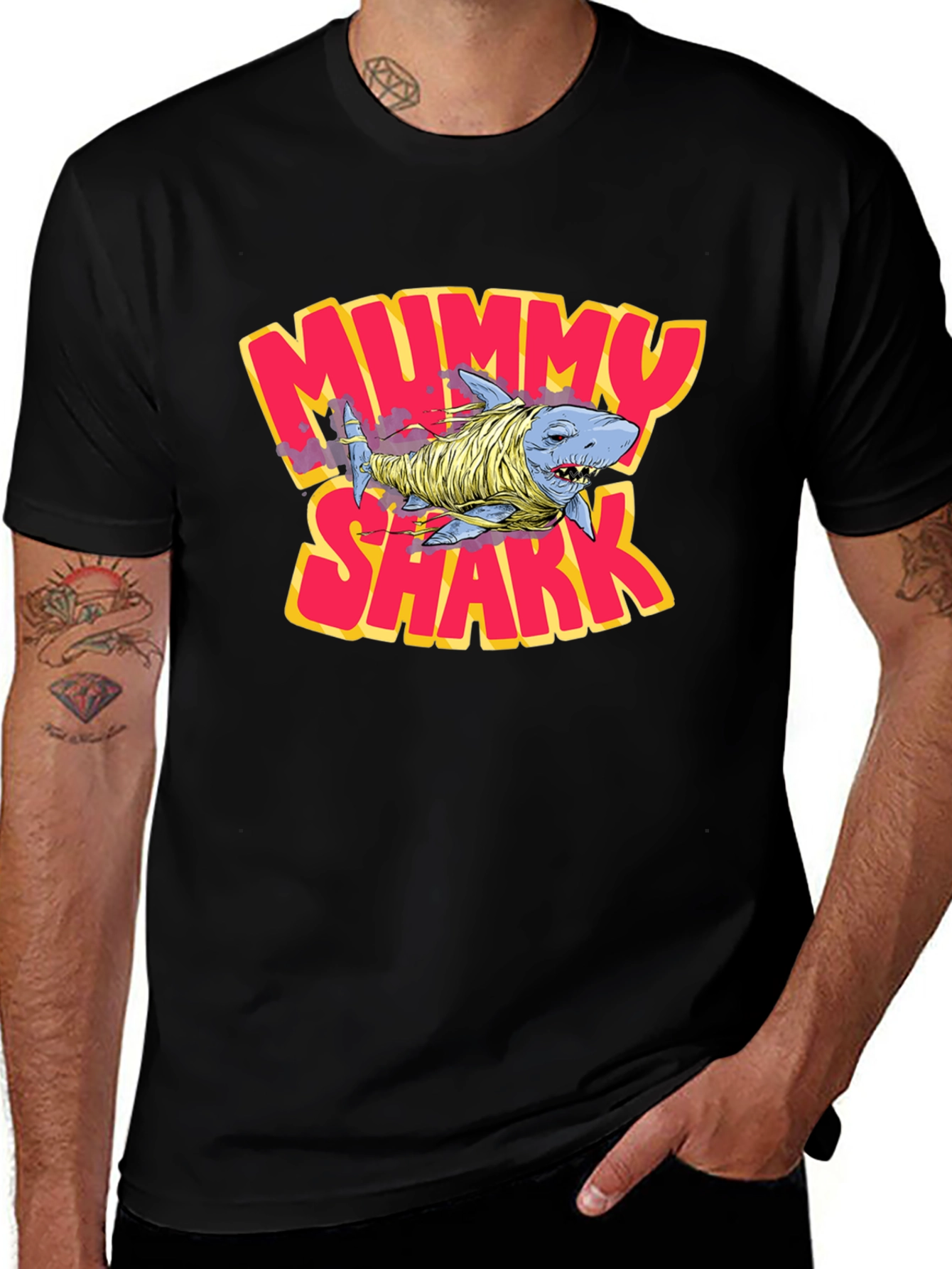 Variant 3 of Mummy Shark Graphic T-Shirt - Black Crew Neck Tee