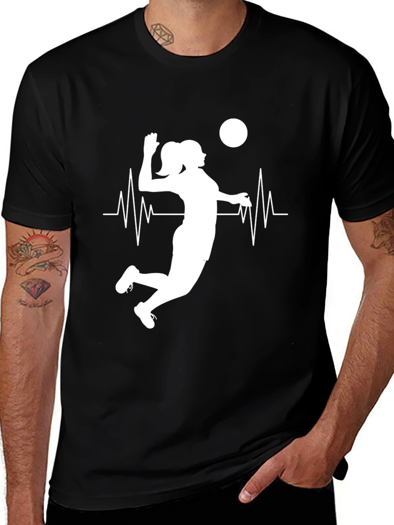 Variant 5 of Volleyball Heartbeat Graphic Tee - Black