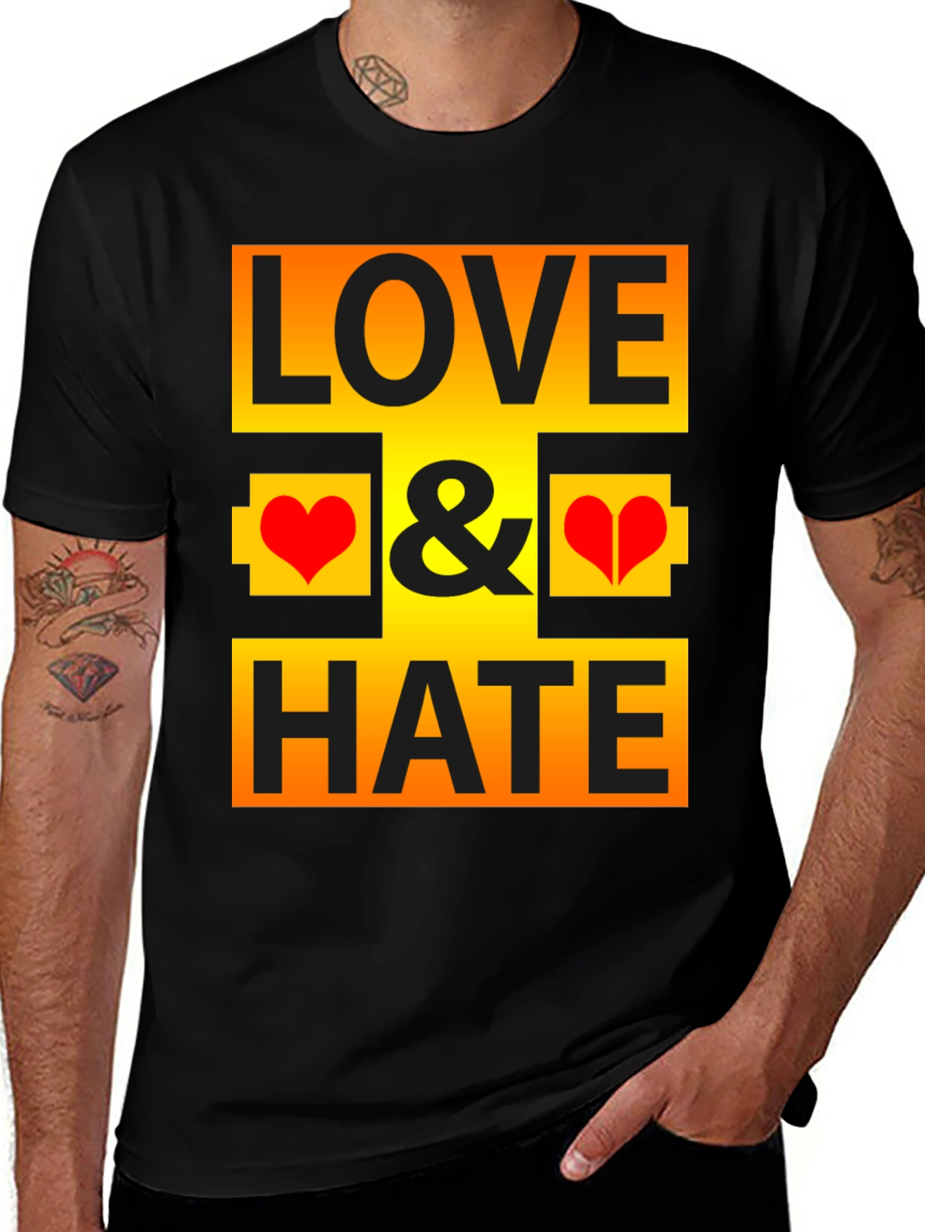 Love & Hate Graphic Print Black T-Shirt