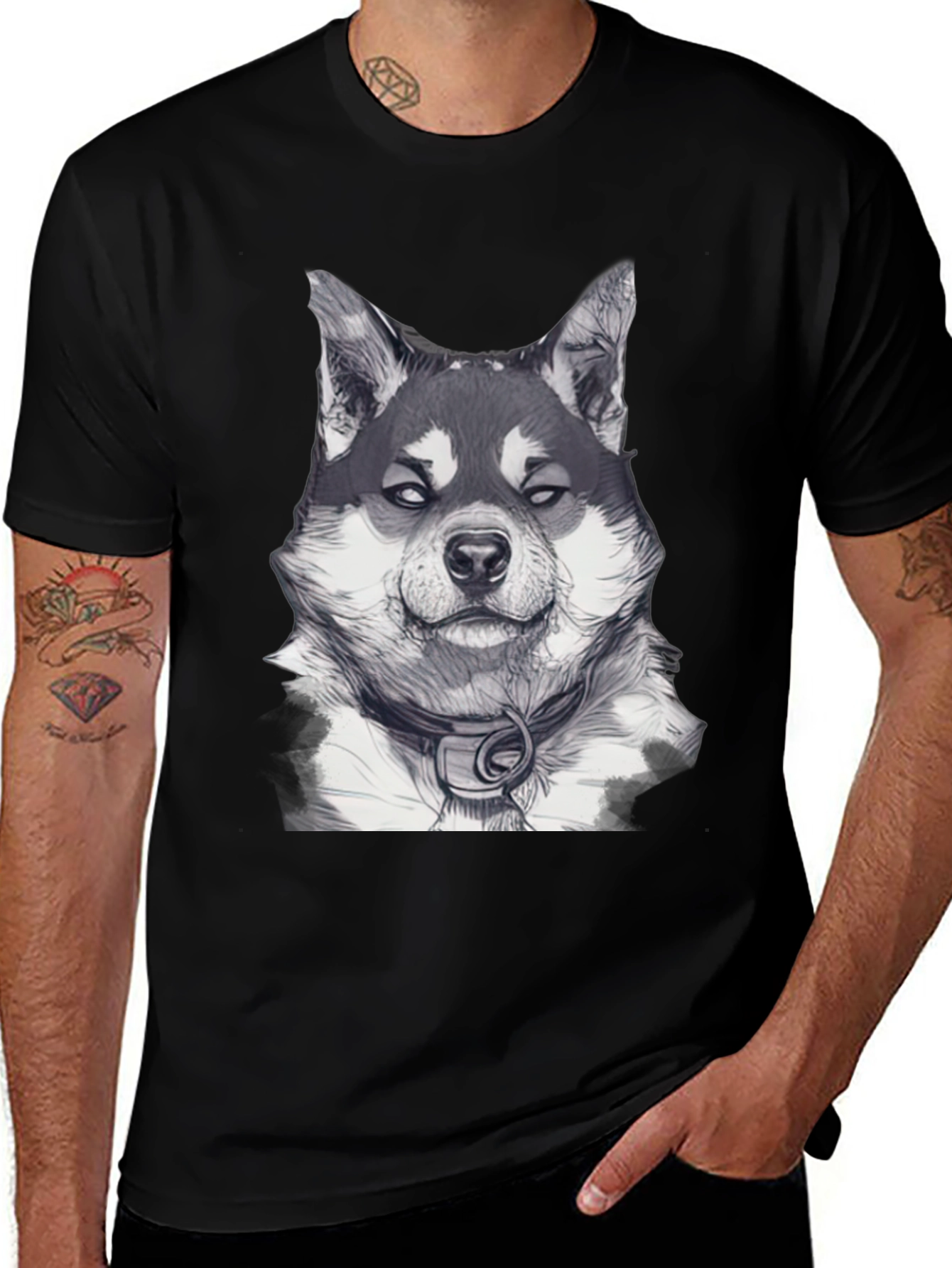 Variant 24 of Dog Portrait Graphic Tee - Black Casual Wear
