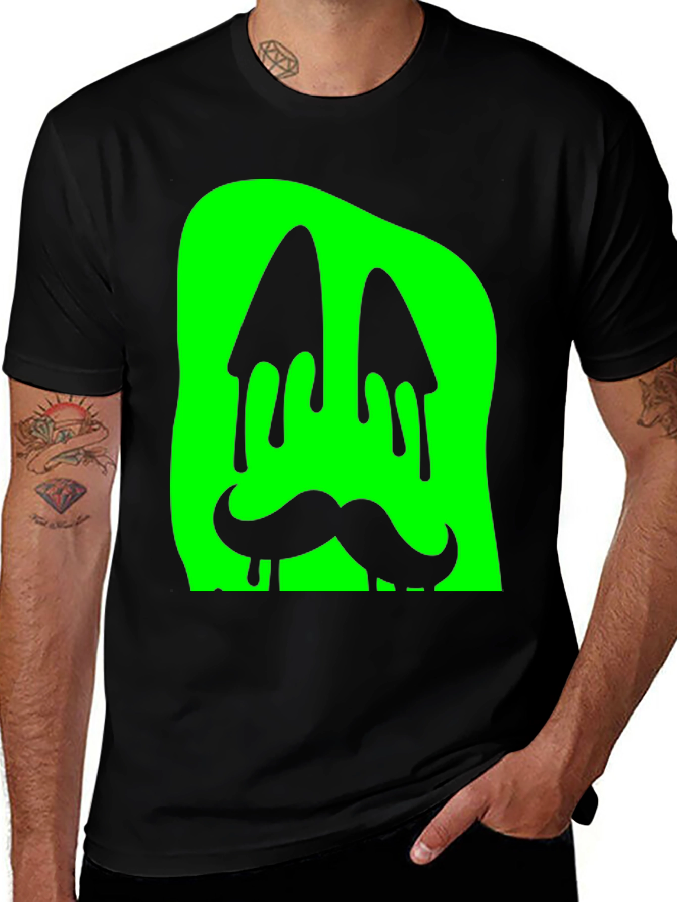 Black Green Slime Monster Face Graphic T-Shirt main image