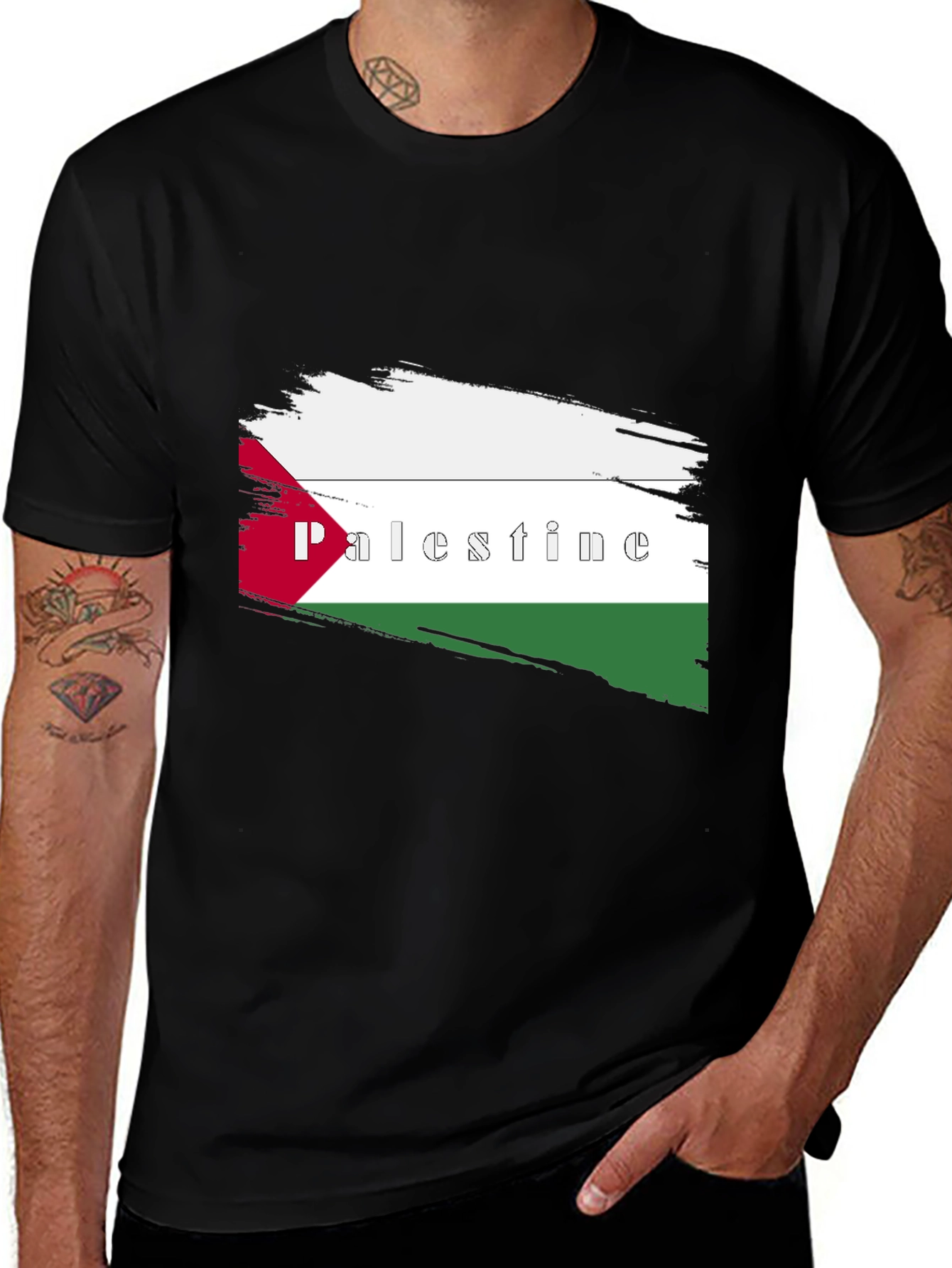 Palestine Flag Graphic T-Shirt - Black Casual Tee