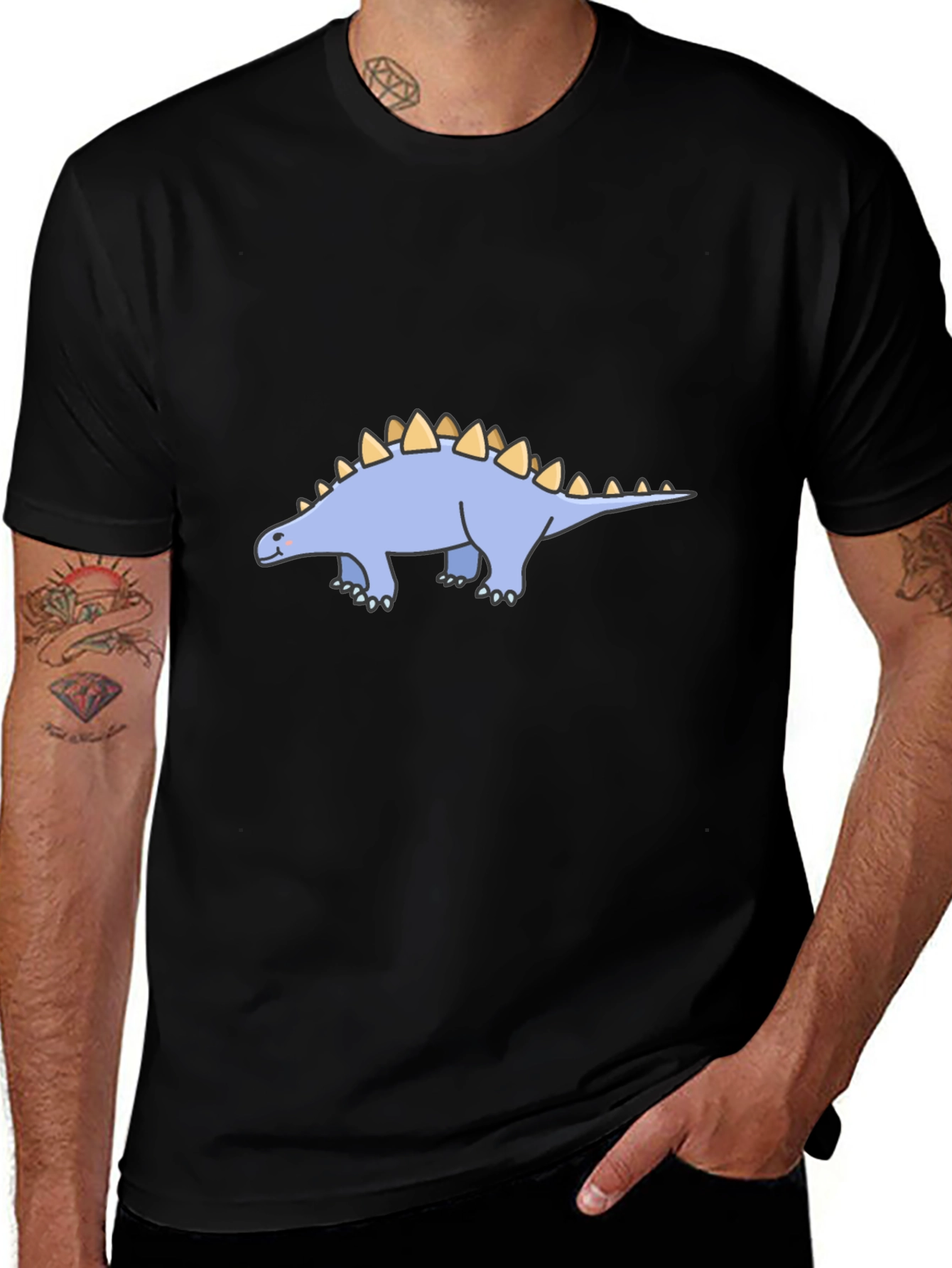 Variant 25 of Black T-Shirt with Blue Stegosaurus Dinosaur Graphic