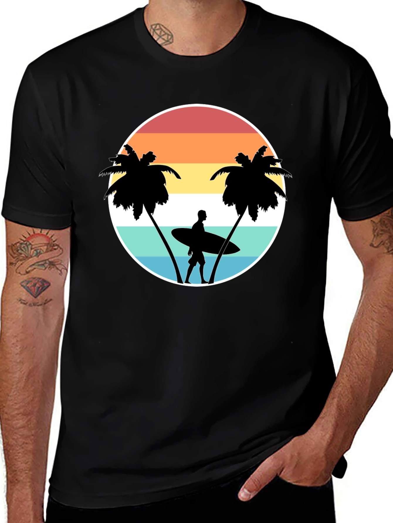 Variant 5 of Retro Surfer Tee: Sunset Palm Tree Graphic