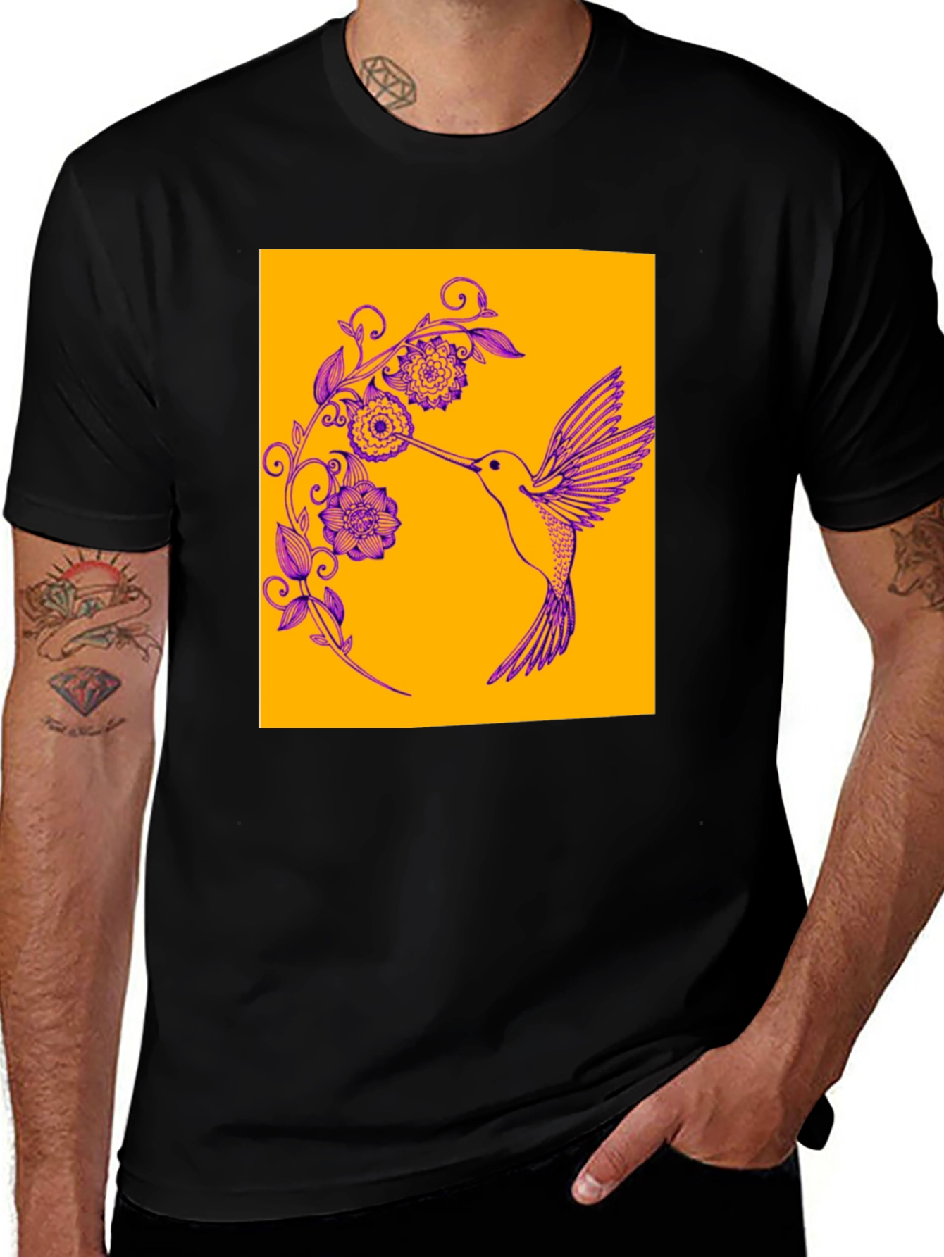 Variant 29 of Hummingbird Floral Graphic Tee - Black