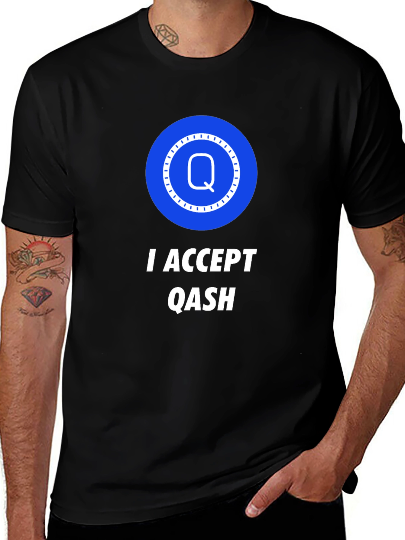 Variant 7 of I Accept Qash T-Shirt - Black Crew Neck Tee