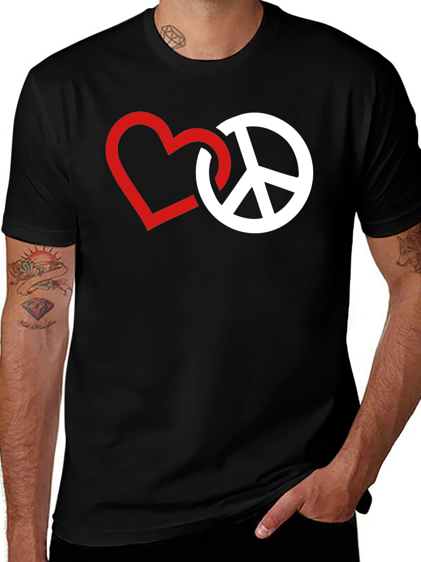 Variant 28 of Love & Peace Graphic Tee - Stylish Black T-Shirt