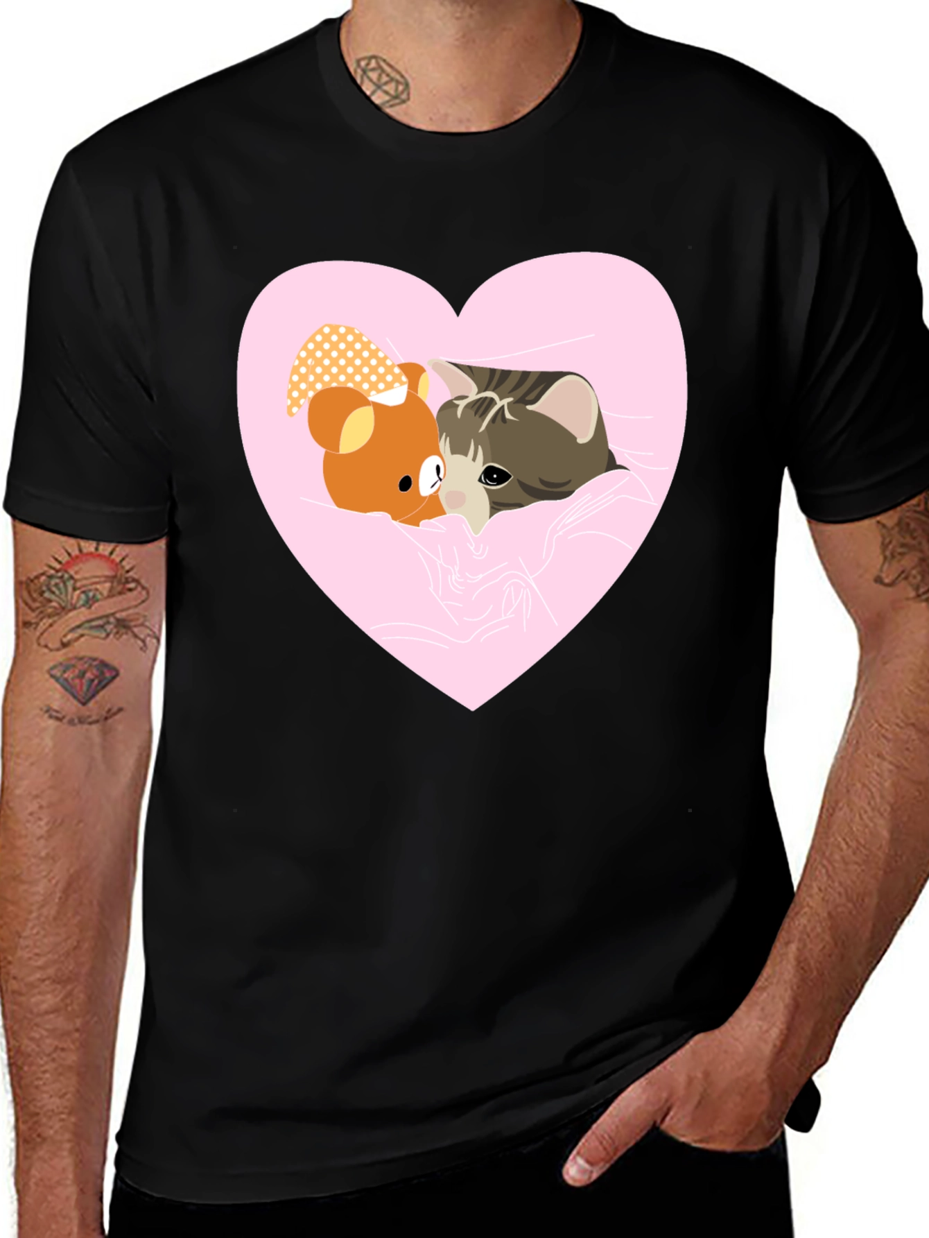 Variant 3 of Heart Cat & Bear T-Shirt - Cozy Love