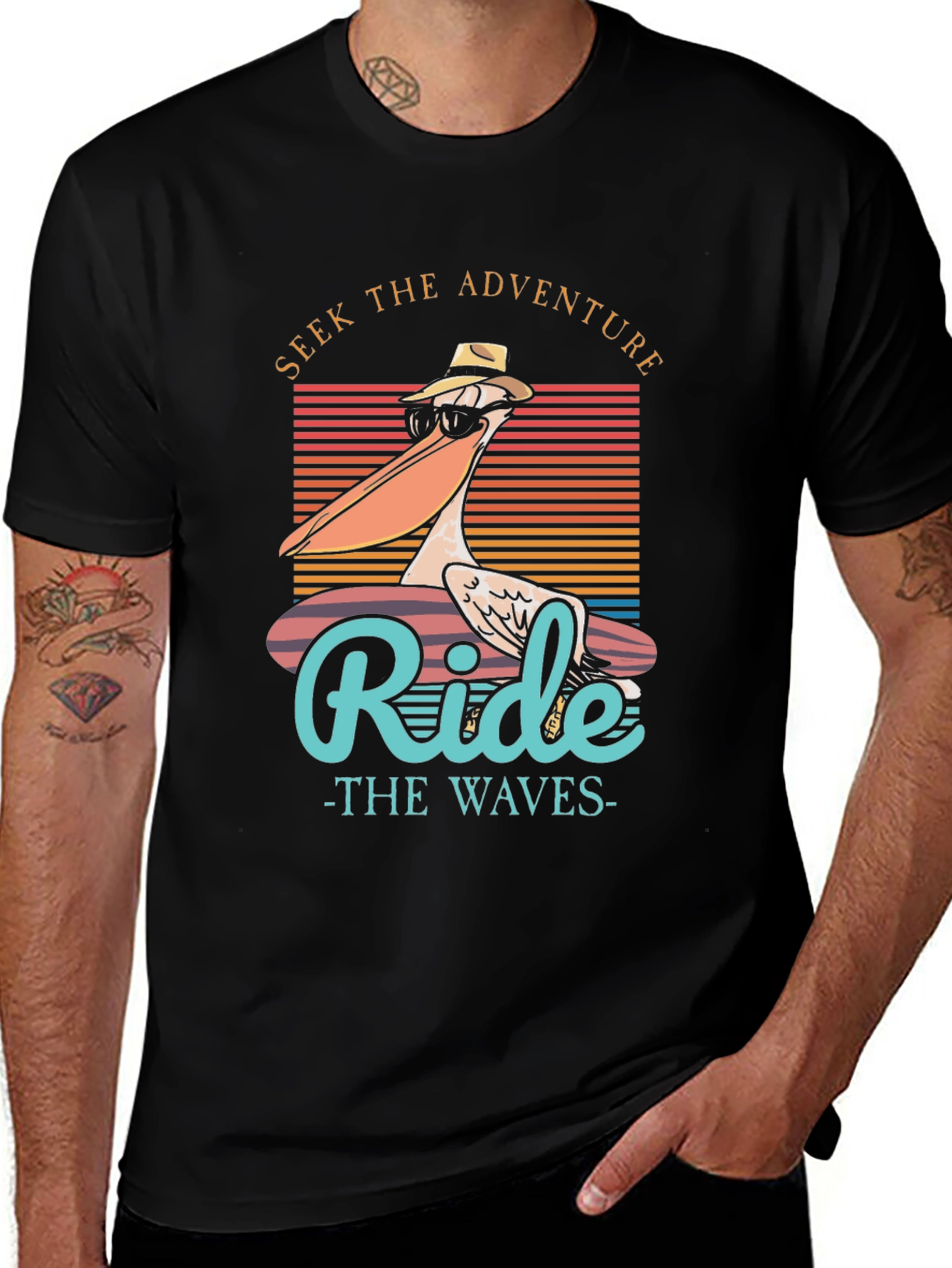 Variant 10 of Seek the Adventure Ride Waves T-Shirt - Cool Pelican Design