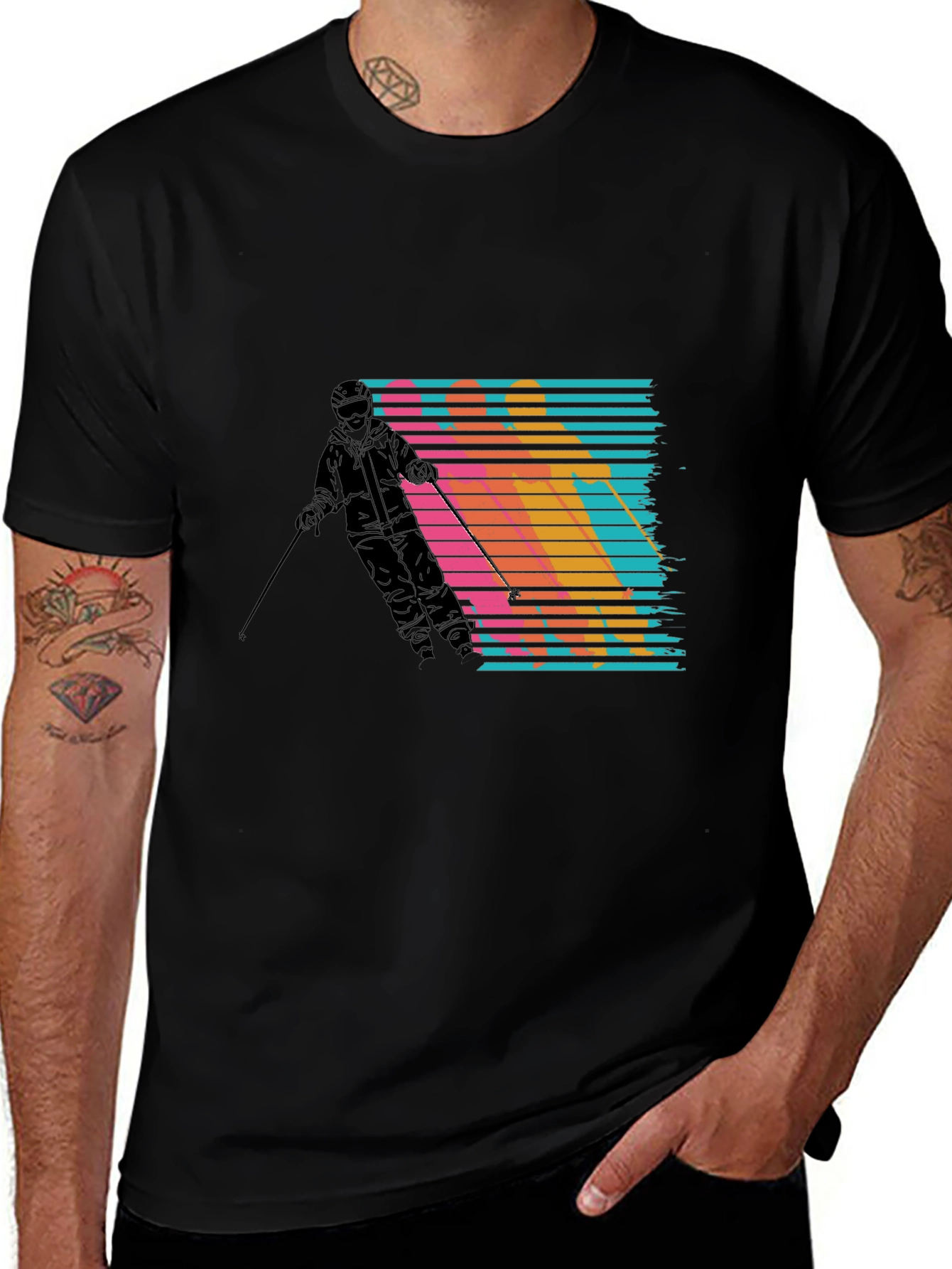 Variant 2 of Retro Ski T-Shirt - Men's Black Graphic Tee