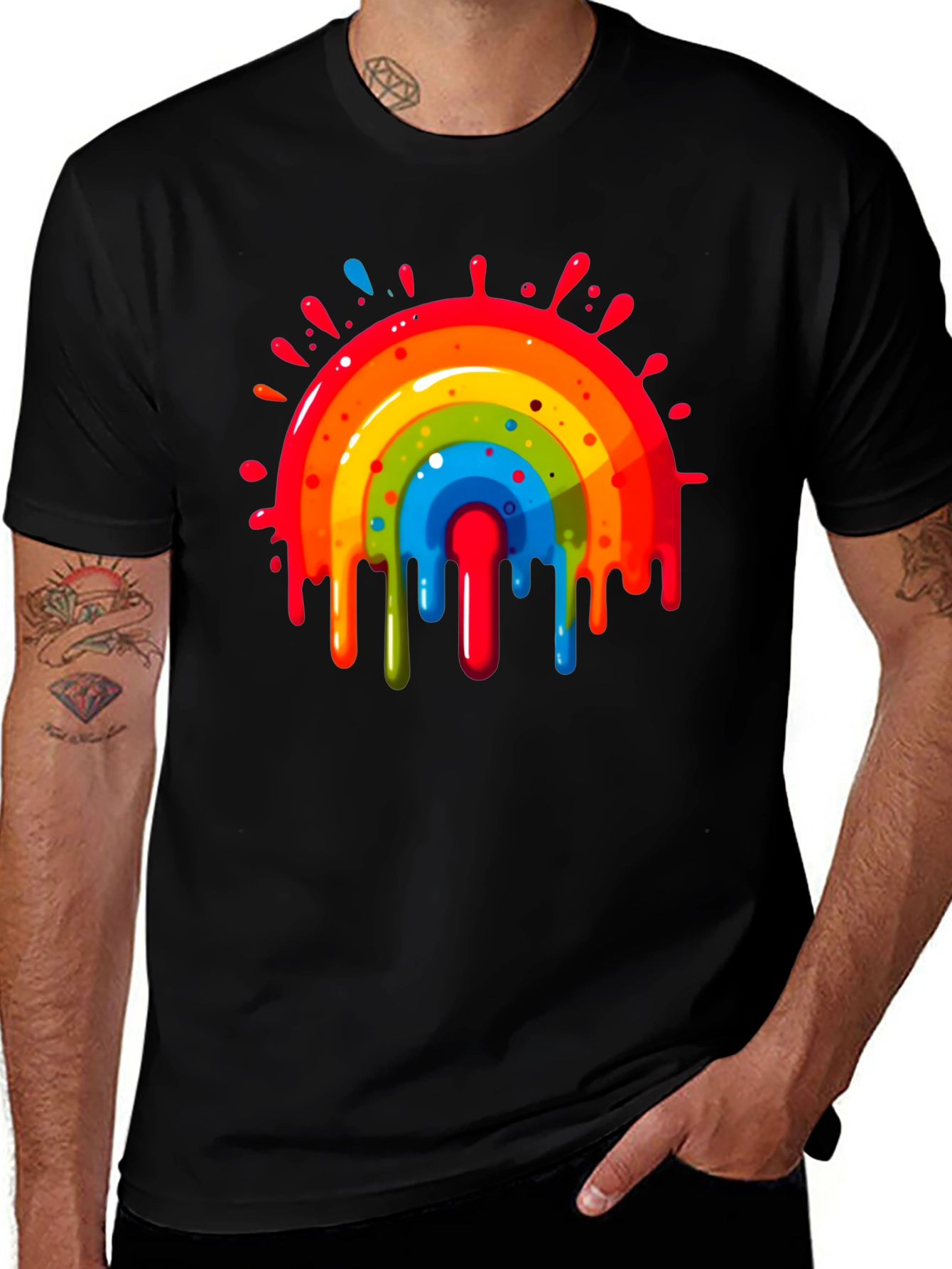 Variant 15 of Colorful Dripping Rainbow Graphic Tee - Black
