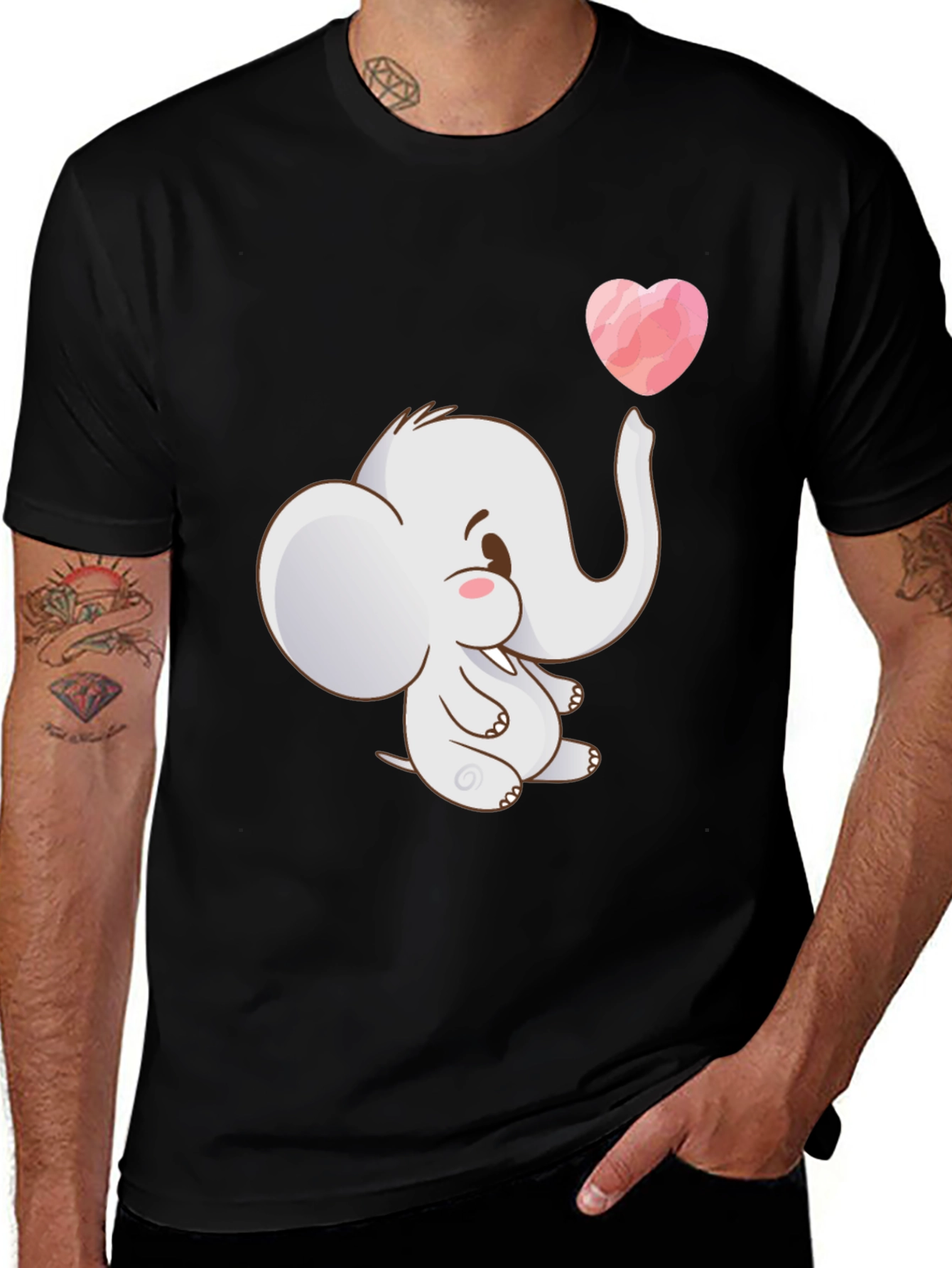 Variant 8 of Cute Elephant Heart T-Shirt - Black Cotton Tee